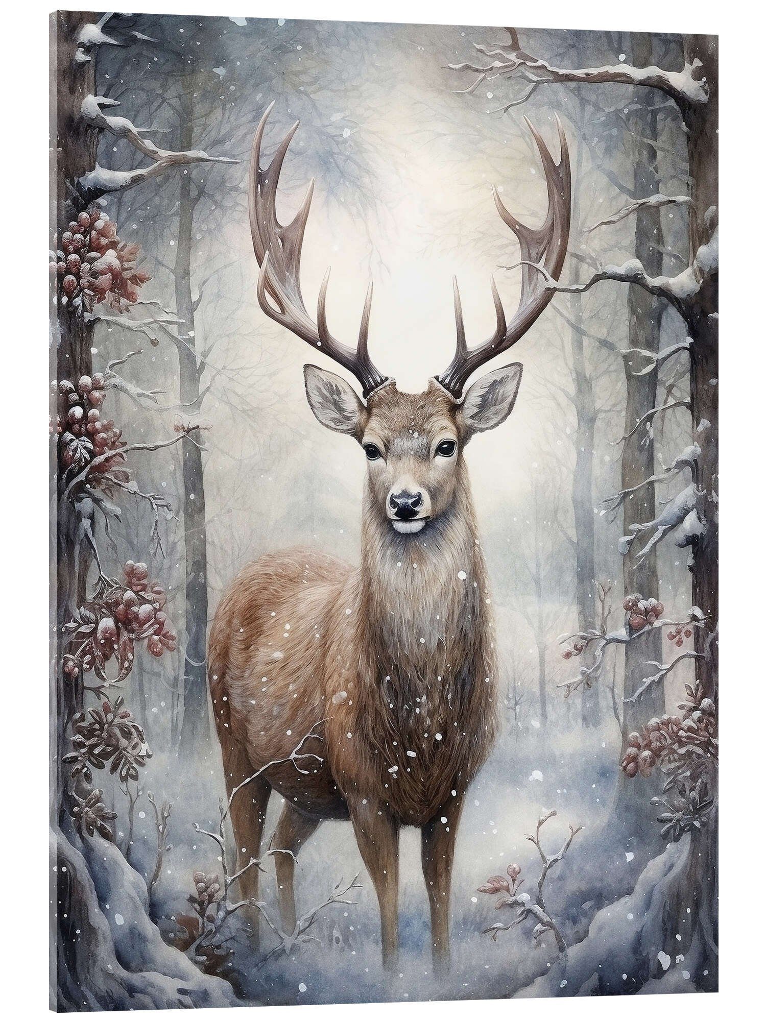 Posterlounge Wandbild Hirsch im Weihnachtswald, Olga Telnova, erhältlich als Poster, Leinwandbild, Wandsticker oder Acrylglasbild