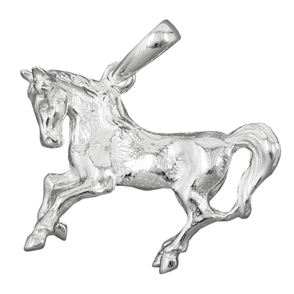 Gallay Dog Tag Anhänger Anhänger 32x25mm großes Pferd massiv ausgeformt glänzend Silber 925 | Kettenanhänger