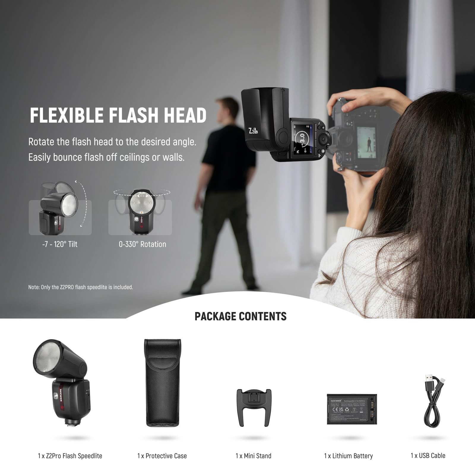 Neewer Z2PRO-F 2,4G TTL Rundkopf Blitz Speedlite für Fujifilm, 1/8000s HSS Blitzgerät, (76W, TTL/M TCM Schalter, 3000mAh, 600 Blitze mit voller Leistung)