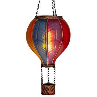 IC Gardenworld LED Solarleuchte LED Solar Heißluftballon mit Flammeneffekt Beleuchtung zum Aufhängen, LED fest integriert, warm-weiß mit Flammeneffekt, 20 warm-weiße Lichter, inkl. Metallkette, Gesamthöhe ca. 40,5 cm