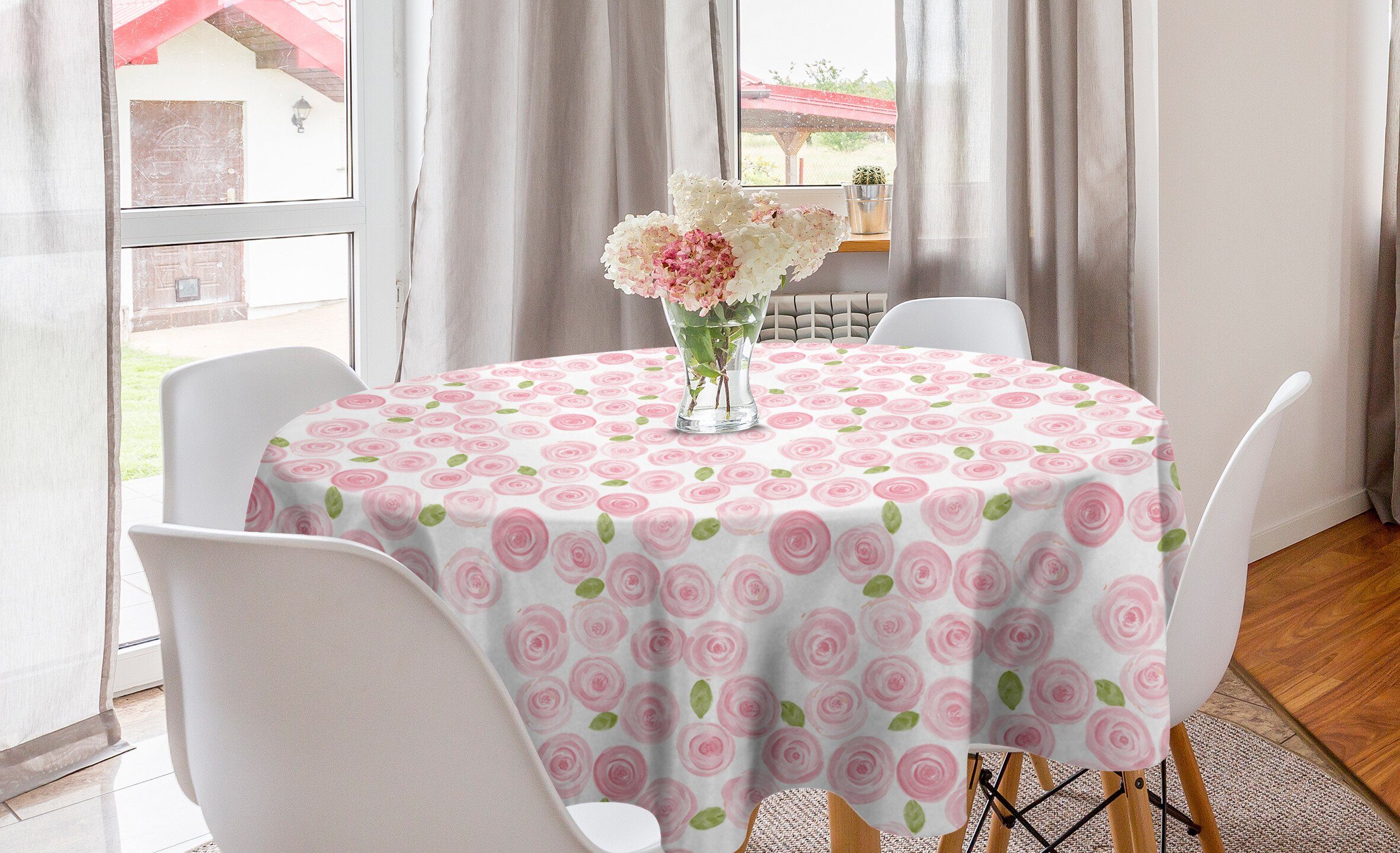 Abakuhaus Tischdecke Kreis Tischdecke Abdeckung für Esszimmer Küche Dekoration, Blume Braut Roses Feld Kunst