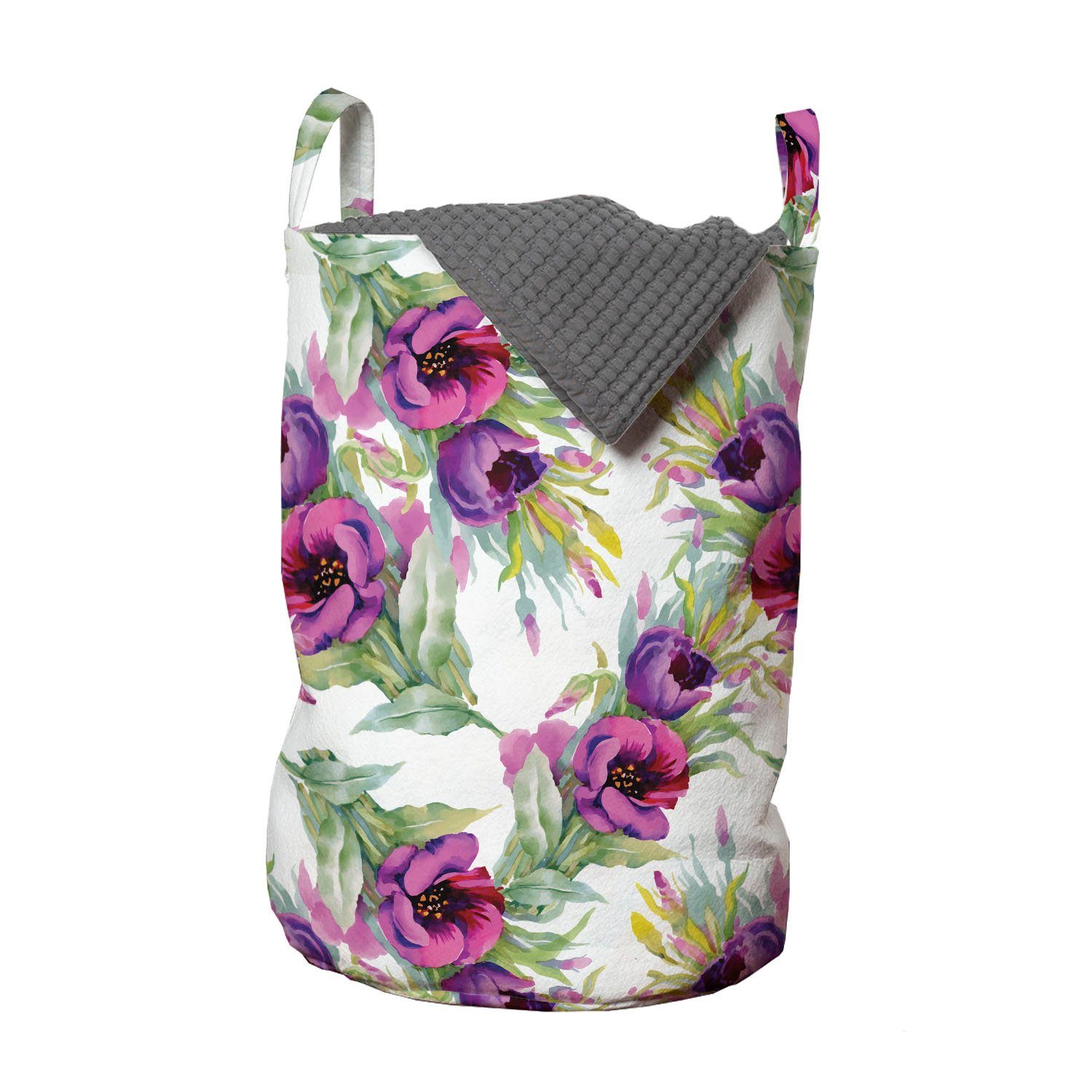 Abakuhaus Wäschesäckchen Wäschekorb mit Griffen Kordelzugverschluss für Waschsalons, Blumen Aquarell Blumenstrauß Blätter
