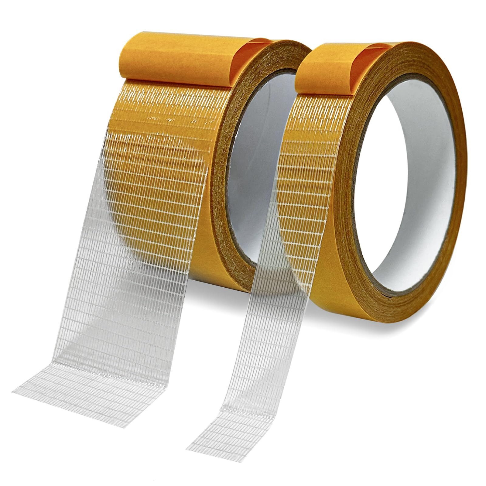 Diwzbyn Doppelklebeband EXTRA STRONG Verlegeband, doppelseitiges Gewebeklebeband (2-St) Mehrzweck-Doppelklebeband (1 Zoll/2 Zollx10 m)–stark haftend,–2 Rollen