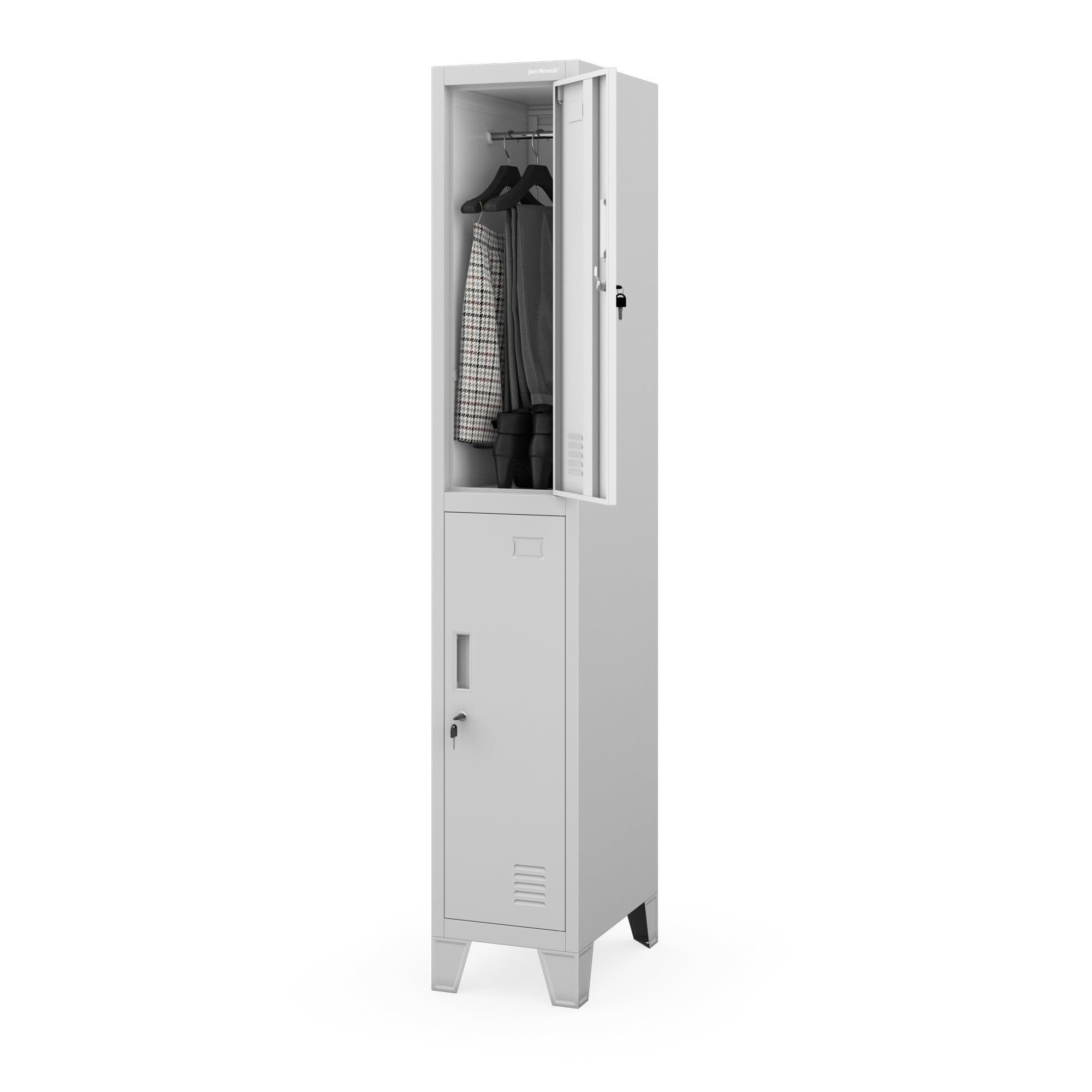 Jan Nowak Mehrzweckschrank Metall Kleiderspind 29 cm BARTEK 1 Plus 2 Fächer abschließbar (Stahl 0,6 mm 172 x 29 x 45 cm Wandmontage möglich) Garderobenschrank Schloss 172 cm hoch robust 4 Farben PZH