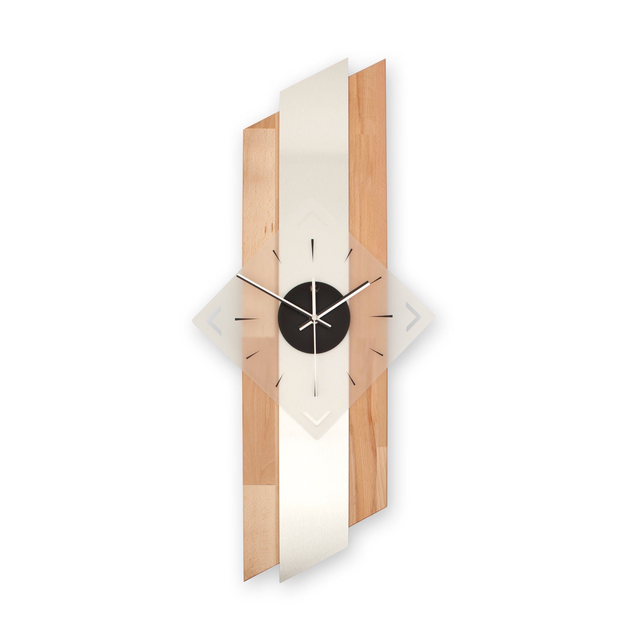 Kreative Feder Wanduhr Designer-Wanduhr "Diagonal" aus hochwertigem Massivholz (ohne Ticken; Funk- oder Quarzuhrwerk; elegant, außergewöhnlich, modern) Buche
