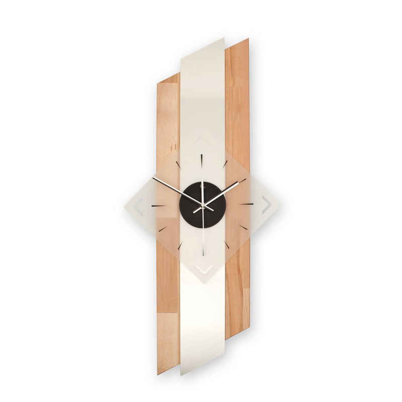 Kreative Feder Wanduhr Designer-Wanduhr "Diagonal" aus hochwertigem Massivholz (ohne Ticken; Funk- oder Quarzuhrwerk; elegant, außergewöhnlich, modern)