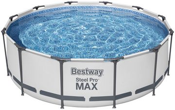 Bestway Framepool Steel Pro MAX™ (Set), Frame Pool mit Filterpumpe + Verdeck Ø 366x100 cm, lichtgrau