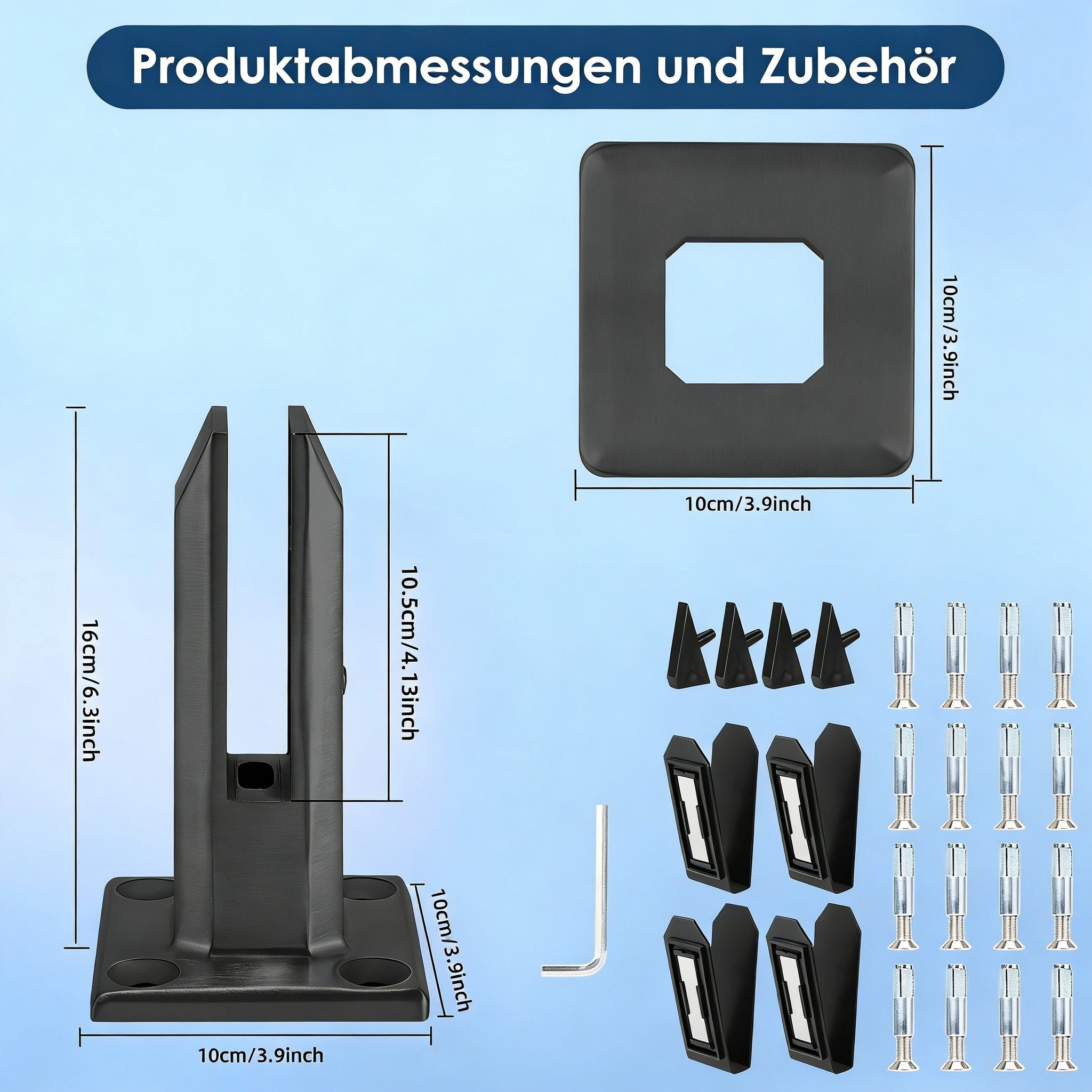 BlingBin Abstandshalter Stehende Glasklemme Boden Quadratische Säulenklemme für Treppen Pool (1er Set, 4-St., 4 Stück Boden Glasklemme mit 16 Schrauben) Glashalter für Schwimmbad Balkon Treppen Geländer Pool Zaunzange