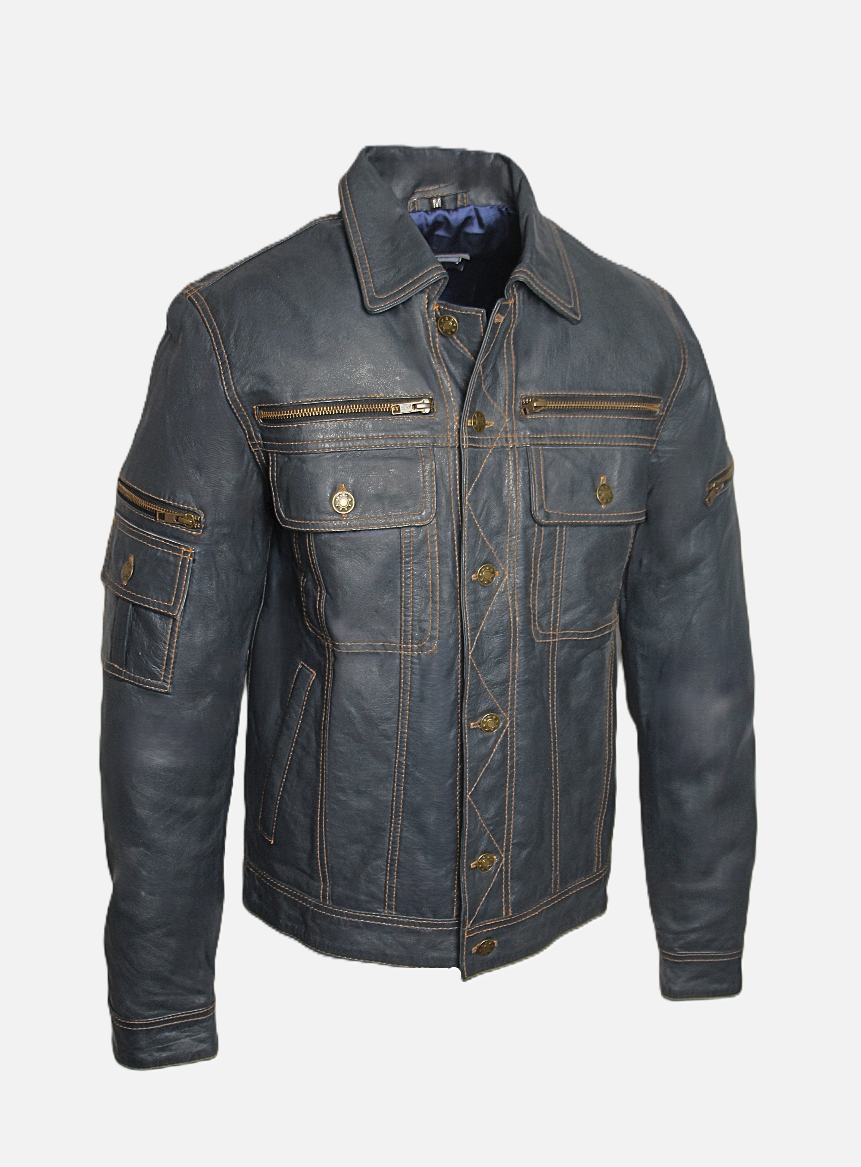 Be Noble Lederjacke Denver Jeansjacken Style, abgesetzte Nähte
