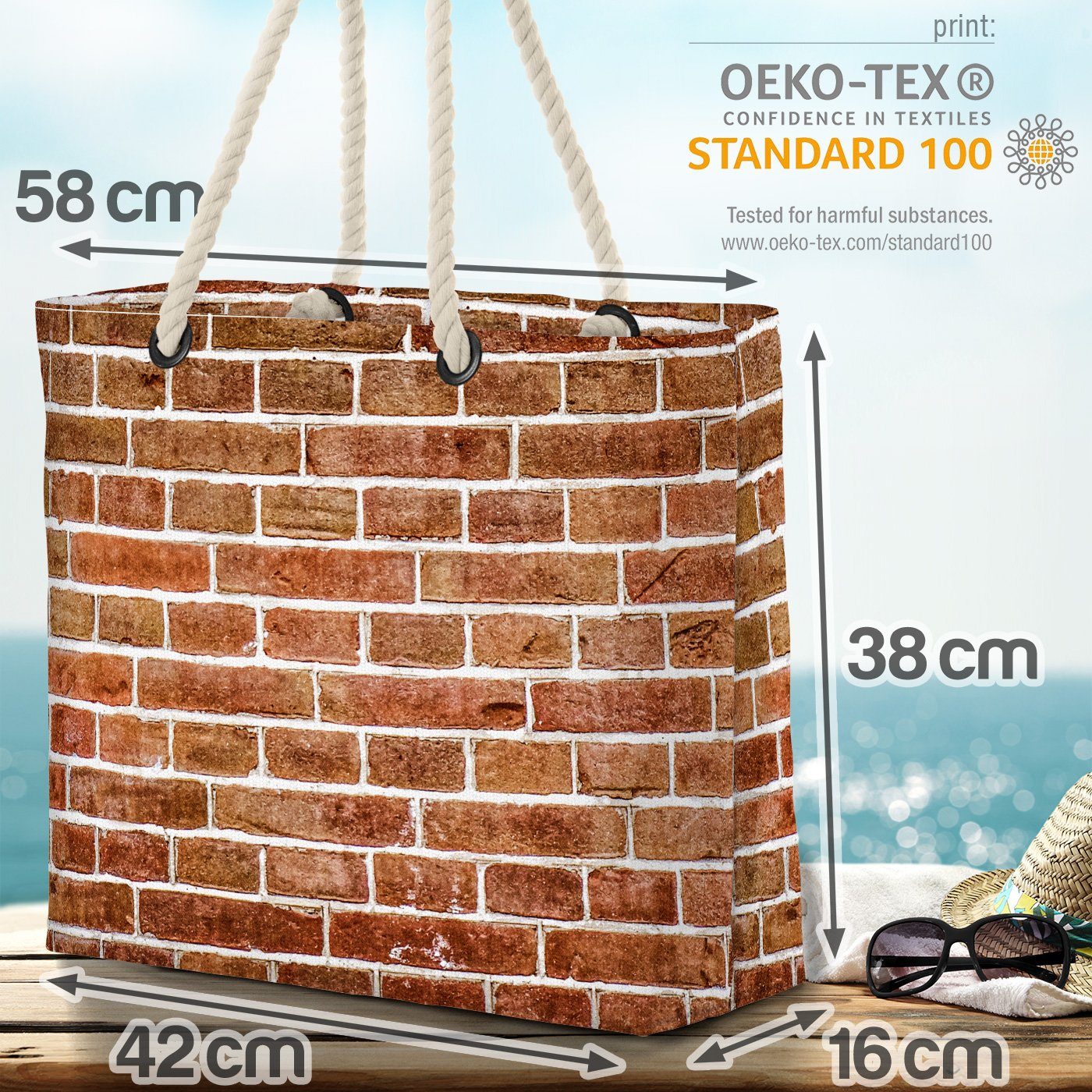 VOID Strandtasche (1-tlg), Backstein Mauer Garten Beach Bag Wand  Ziegel-Mauer mediterran Bau-Markt Italien