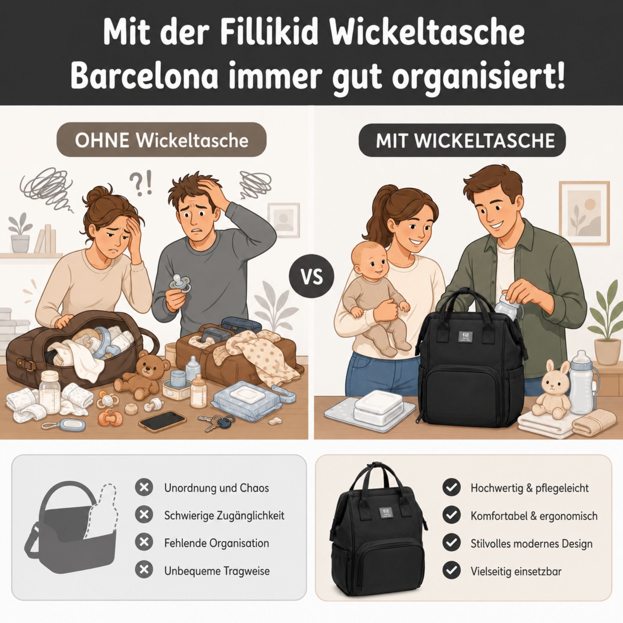 Fillikid Wickeltasche Wickelrucksack Barcelona Exklusiv – Bild 4 von 5