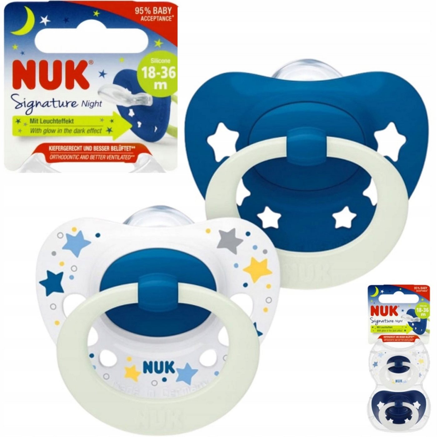 NUK Schnuller NUK Schnuller Silikon 18-36M Signature Night 2er Set + Etui