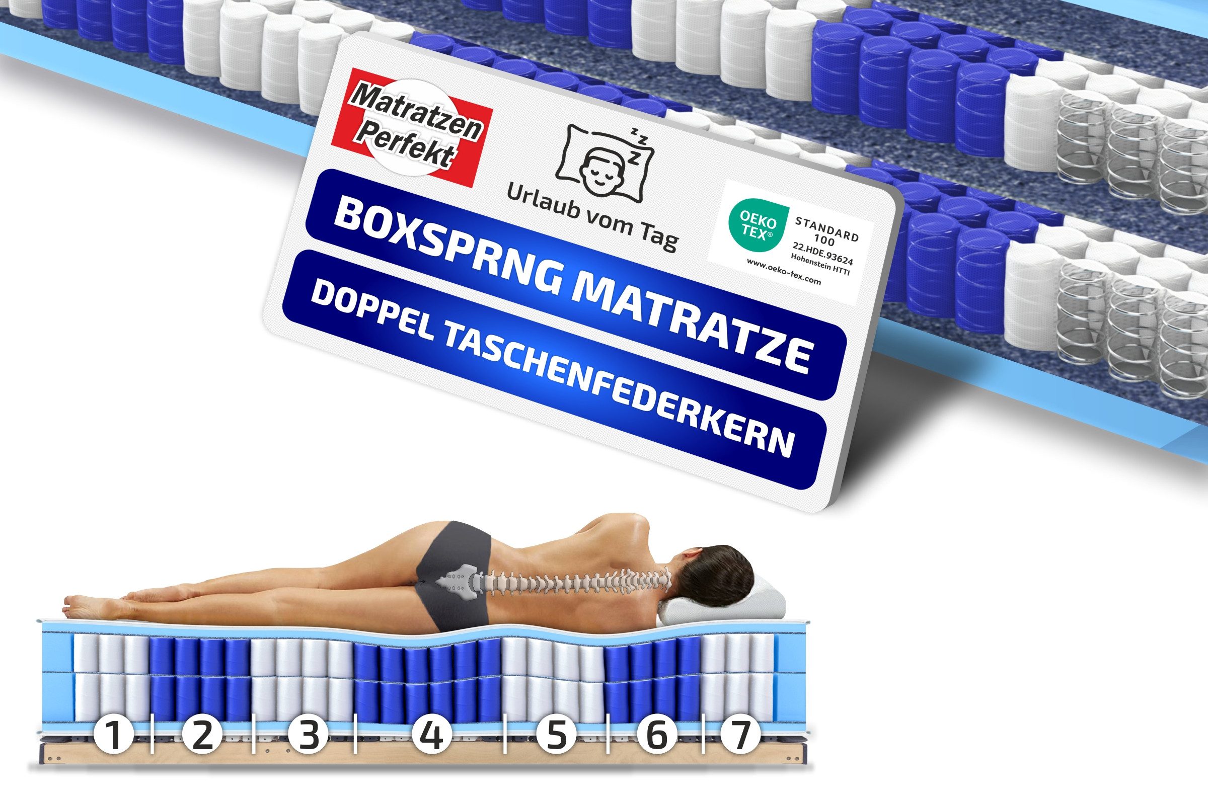 Boxspringmatratze 33cm hoch XXL, Doppel Taschenfederkern Matratze, TerraMed BOX, Matratzen Perfekt, 33 cm hoch, (Intergierter Kaltschaumtopper, 90x200, 100x200, 120x200, 140x200, 160x200, 180x200, 80x200cm), Härtegrad H2, H3, H4, H5 möglich