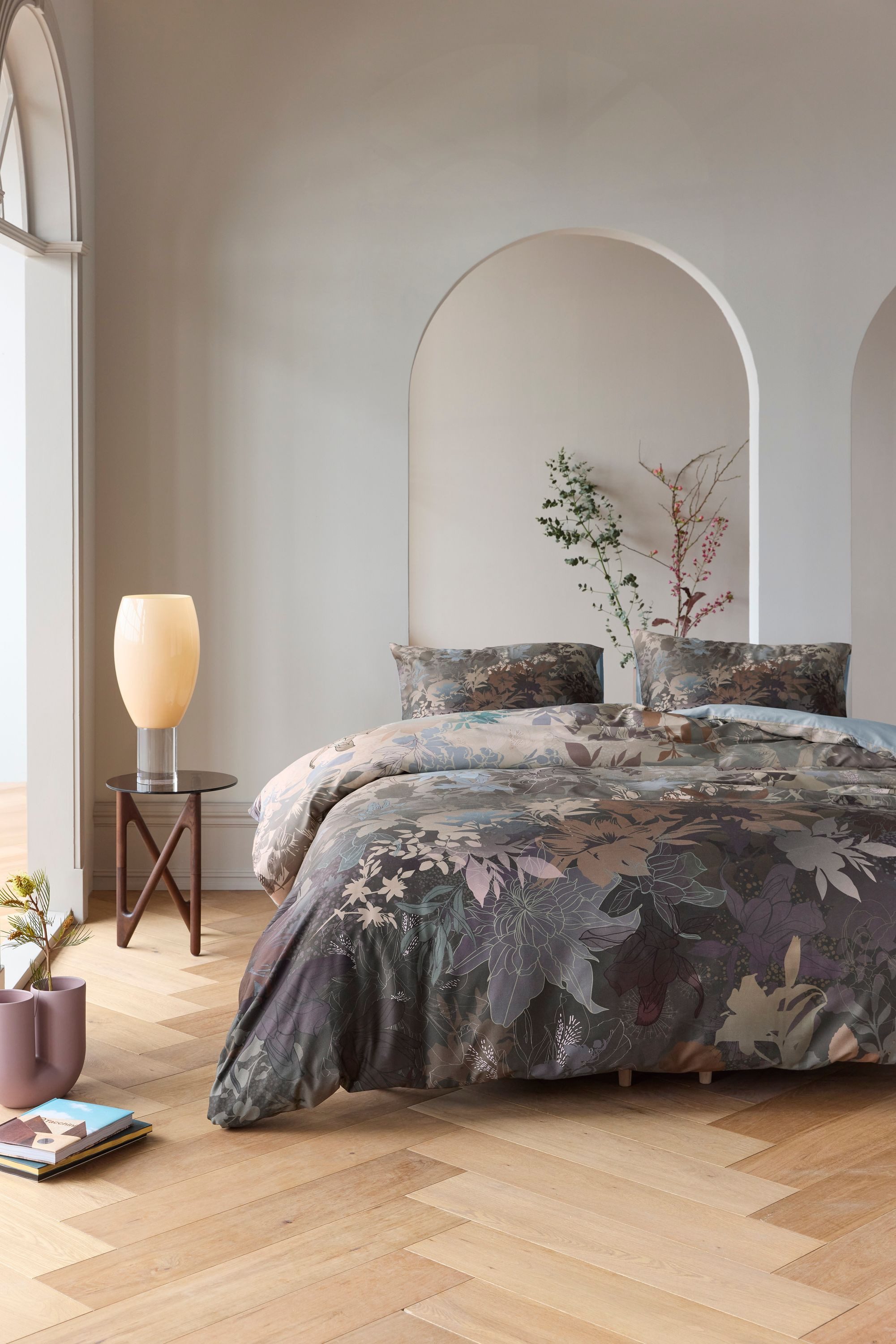 Beddinghouse Bettwäsche Mako-Satin, Mako-Satin, elder Glanz, Blumen, braun, blau