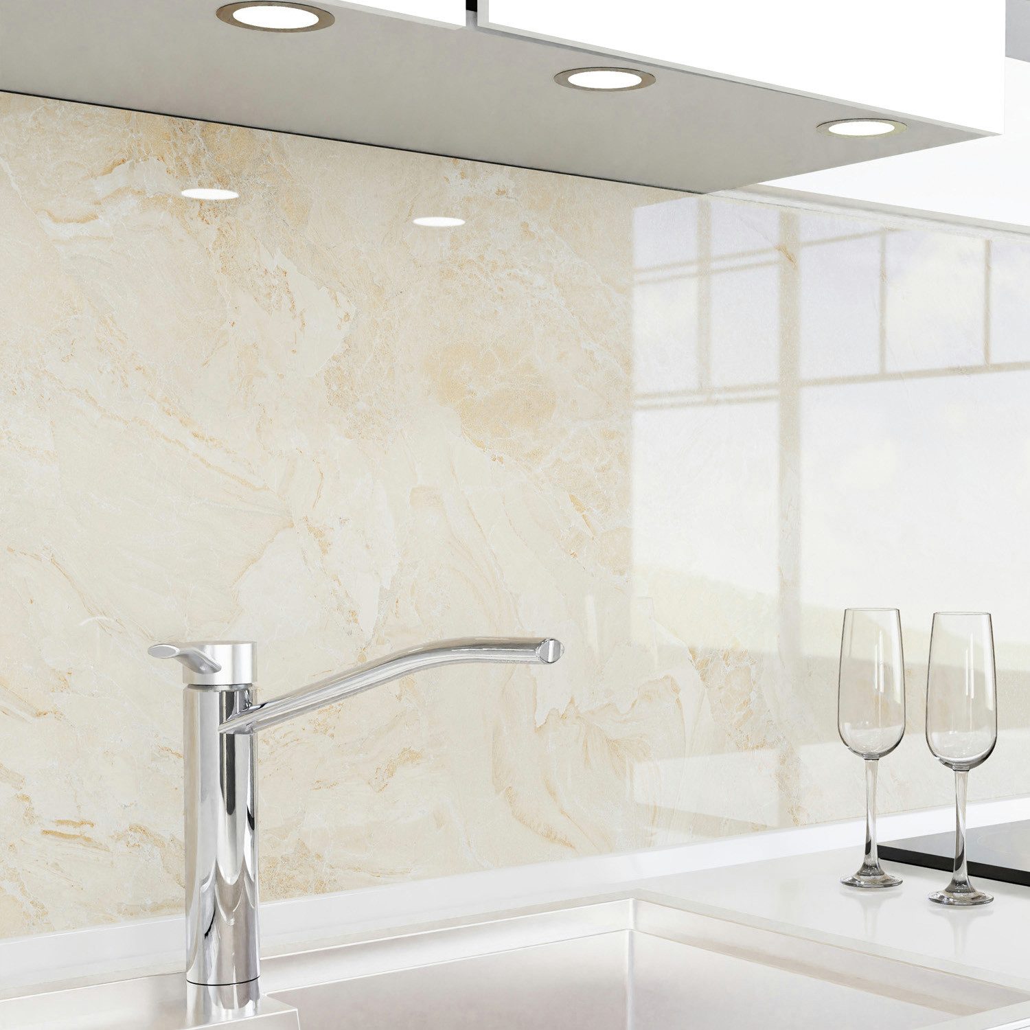 danario Küchenrückwand Folie selbstklebend, Glasoptik, Spritzschutz Küche, ablösbar - 0,8 mm