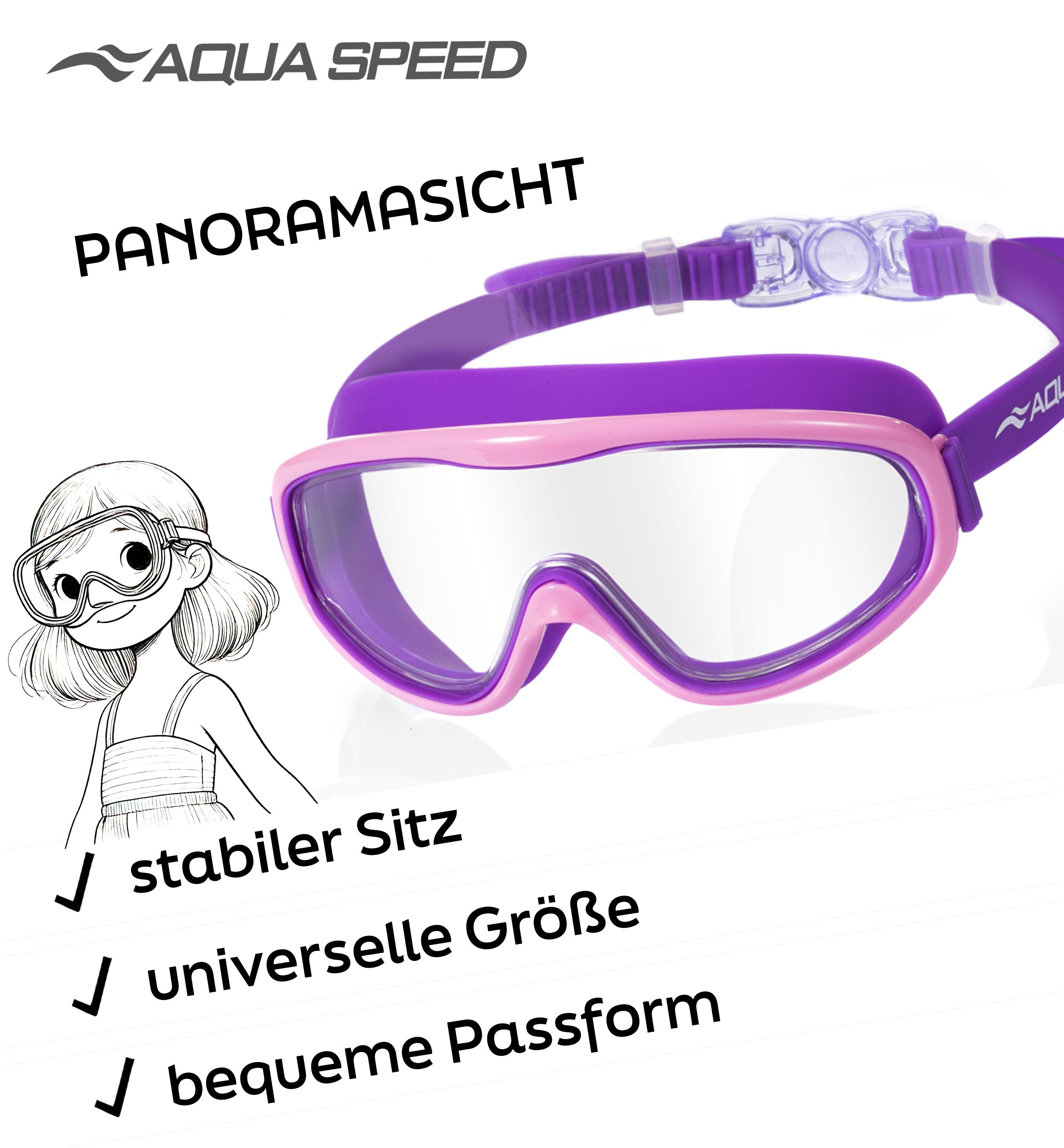 Aqua Speed Schnorchel RAY FS Tauchmaske mit Stoff-Kopfband für Erwachsene / Jugendliche (Einzel Schwimmmaske mit gehärtetem Glas), Taucherbrille Stoffband Einzellinse