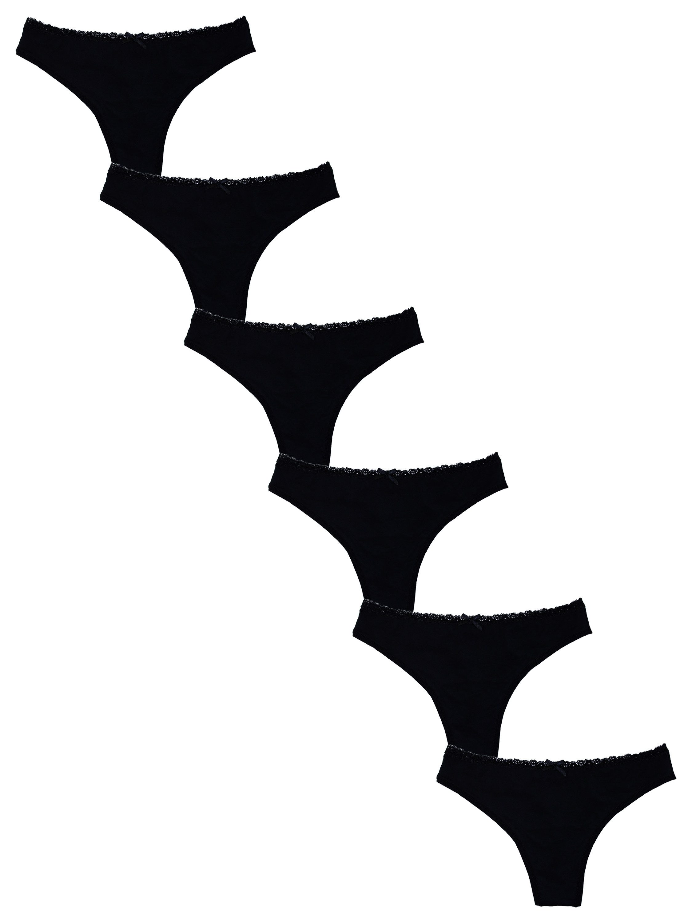 Fabio Farini String Damen Unterhosen - Frauen Tanga Set Unterwäsche (Packung, 6-St) mit dezenter Spitze und Schleifchen am Bund