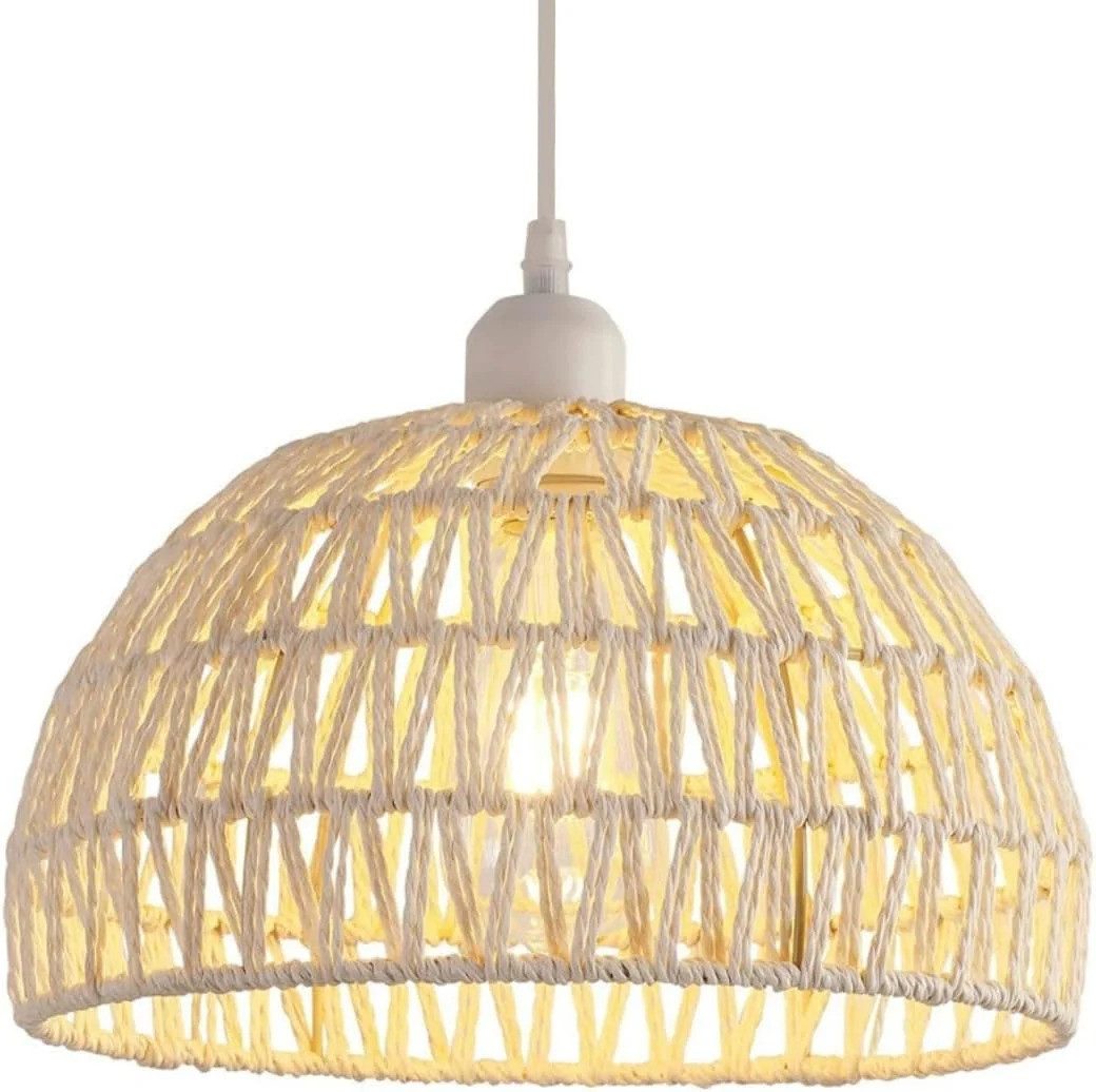 Riserva Hängeleuchte Boho Rattan Pendelleuchte, Ø30cm, Weiß, E27, für Esstisch & Wohnzimmer