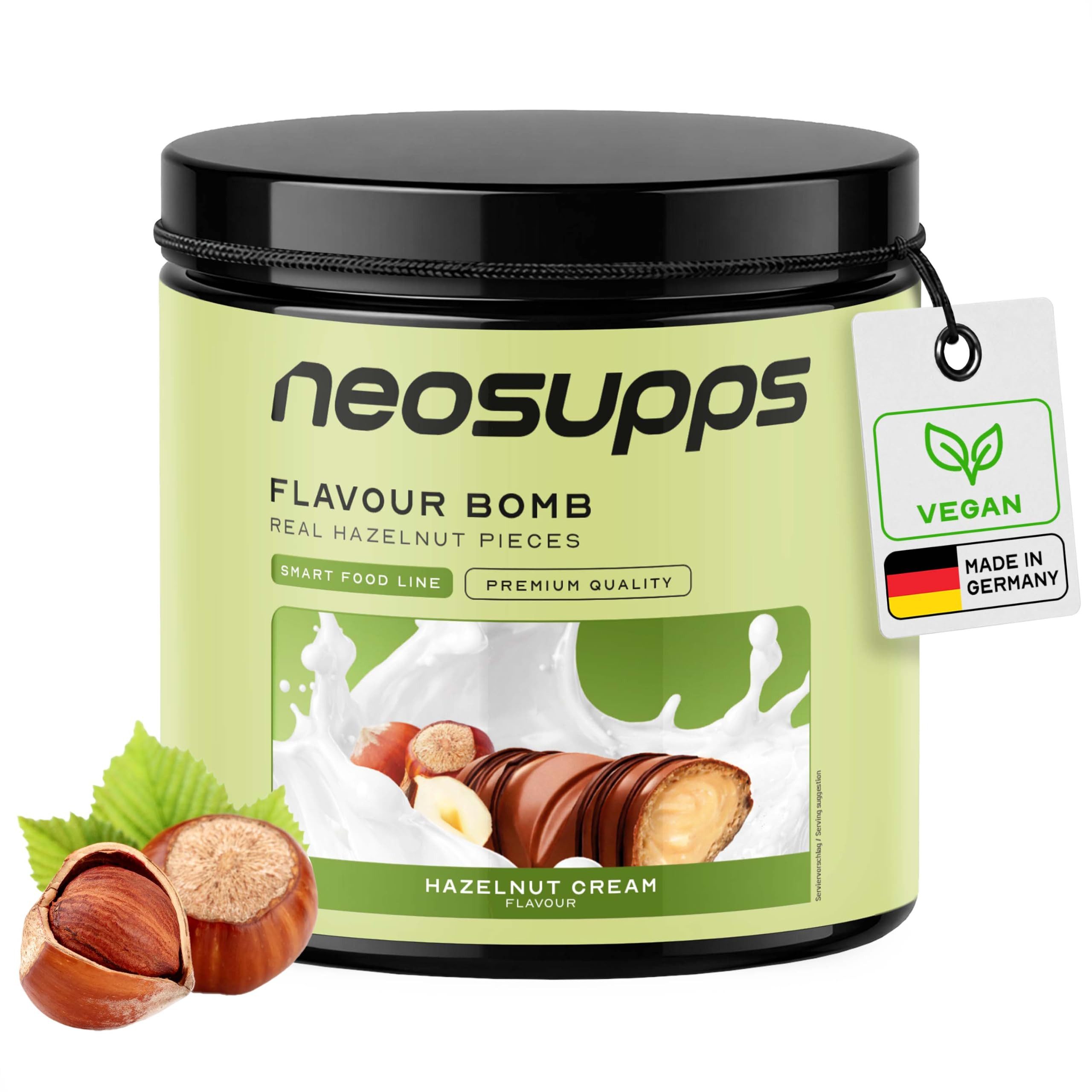 Neosupps Geschmackspulver, Hazelnut Cream, 250g, Kalorienarm & zuckerreduziert Pulver, 250 g, einsetzbar für Lebensmittel & Getränke, geprüfte Qualität