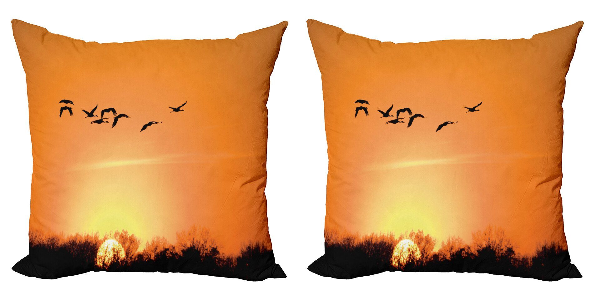 (2 Orange Stück), Migration Accent Doppelseitiger Sunset Modern Abakuhaus Kissenbezüge Vogel Digitaldruck,