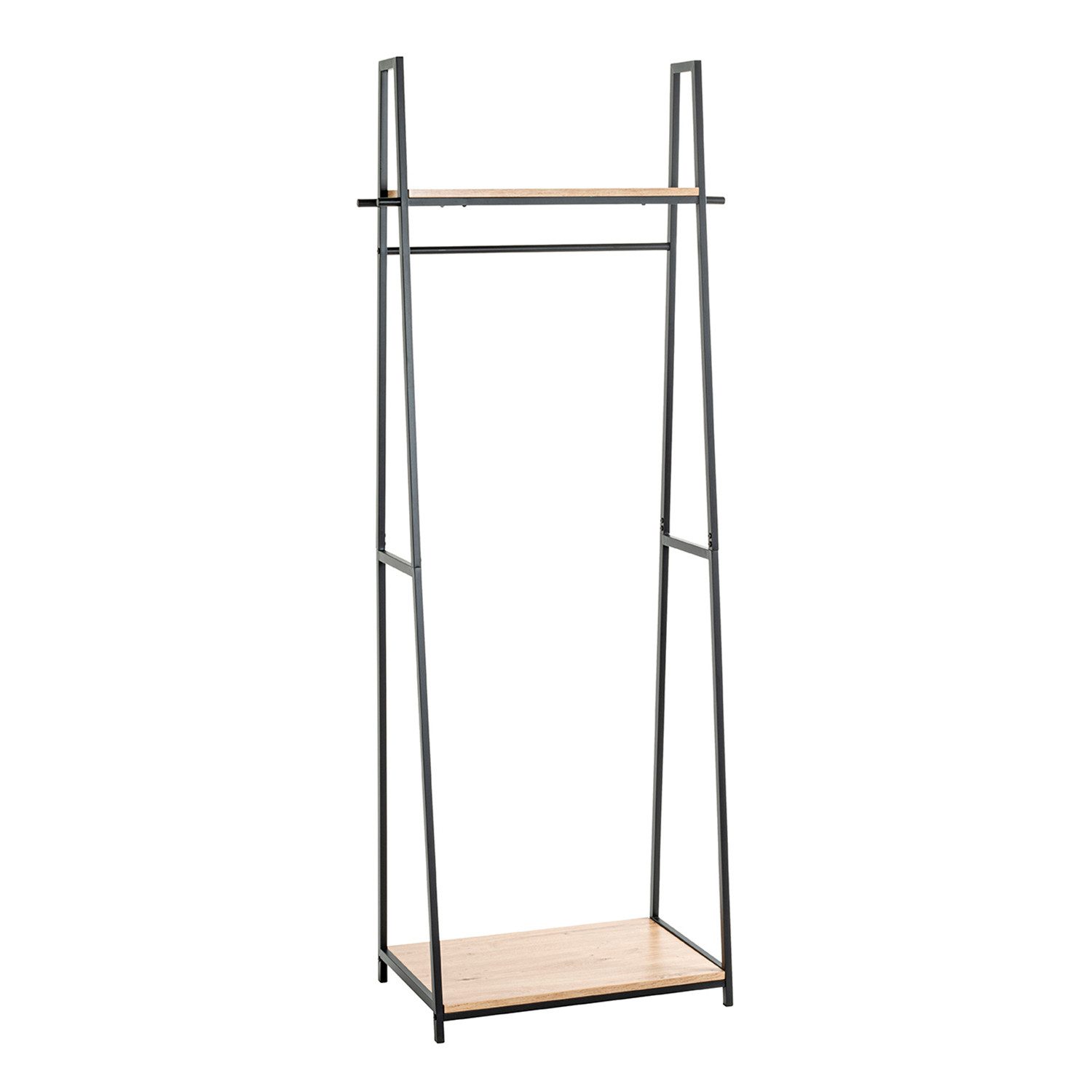 HAKU Kleiderständer PESCARA 1 Garderobe - eiche-schwarz - MDF, Metall - H. 166cm x B. 68cm, (1xStandgarderobe, Hakenständer - Aufhängeständer), Kleiderständer - Mantelständer - Jackenständer