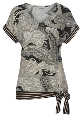 LASCANA Kurzarmshirt mit Paisleyprint und Schleifendetail, V-Ausschnitt, Blusenshirt