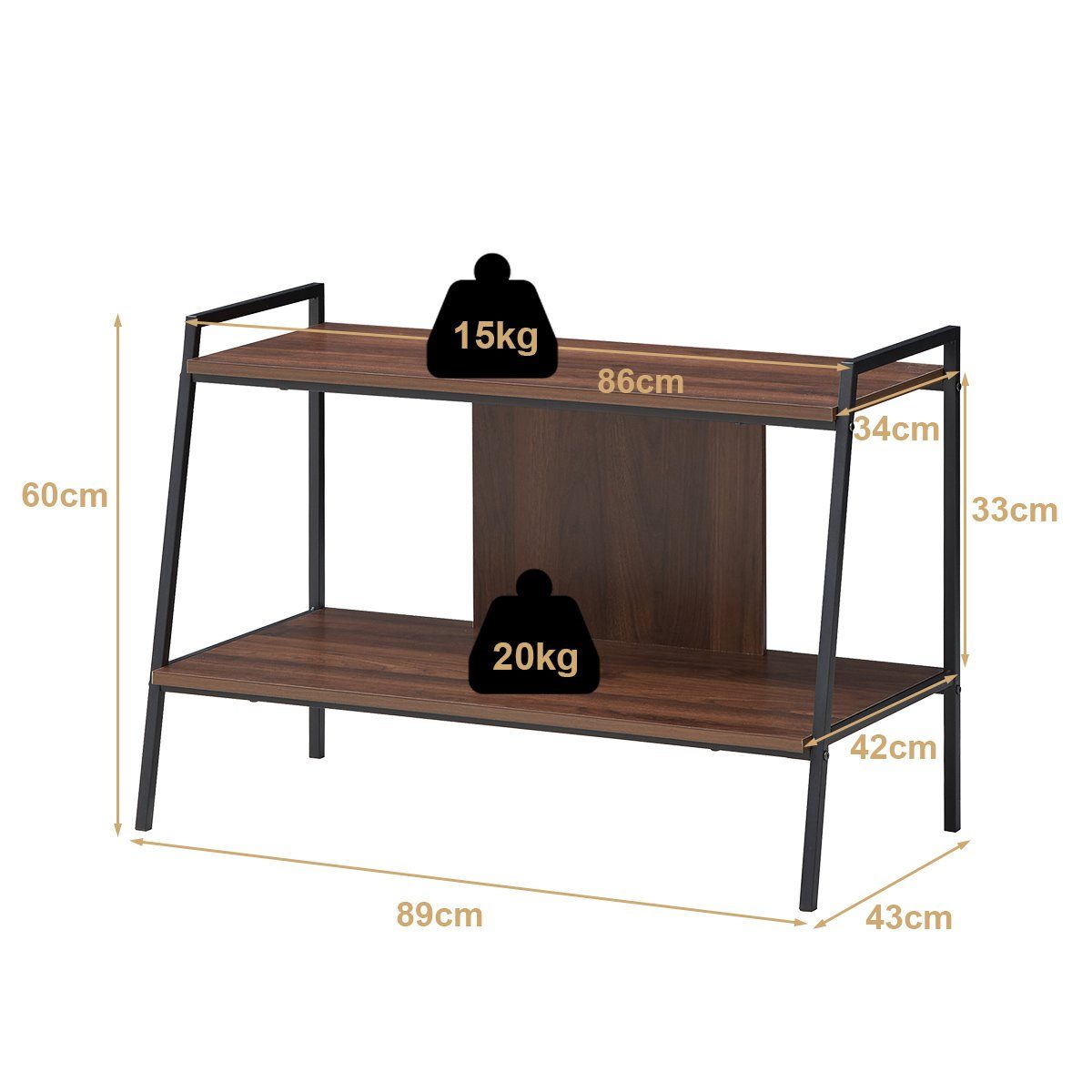 COSTWAY TV-Regal Fernsehschrank, 32 60 x 2-stufig, 43 cm x 89 Zoll