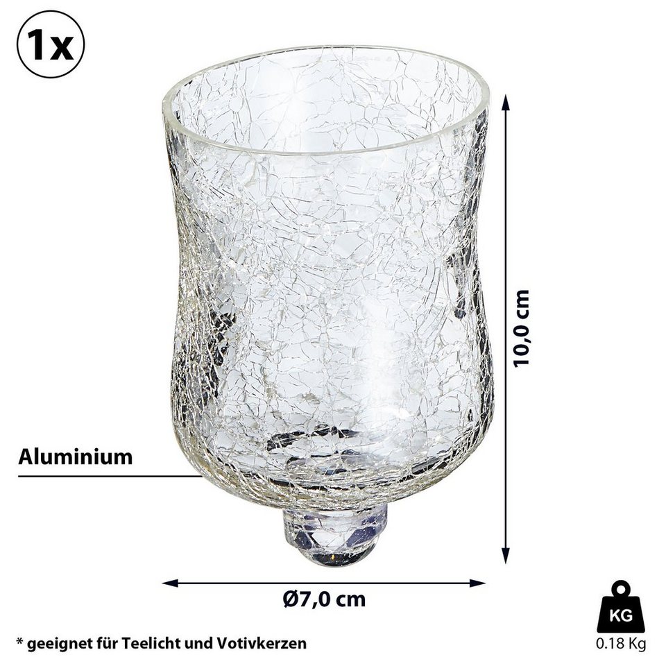 CEPEWA Teelichthalter Glasaufsatz für Kerzenleuchter Crackle Design