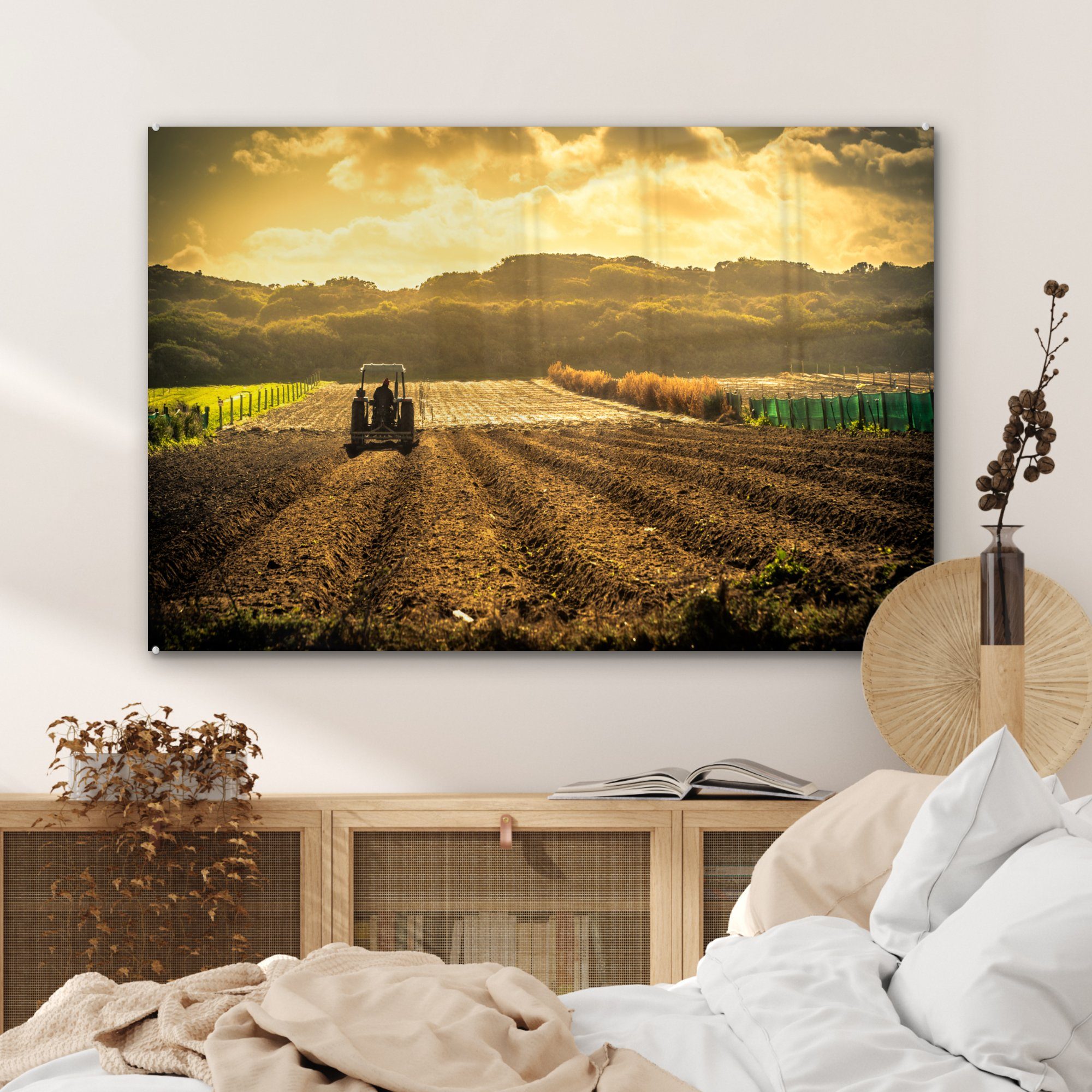 Wolken Sonne Acrylglasbilder - St), Schlafzimmer Acrylglasbild Traktor, Wohnzimmer & (1 MuchoWow -