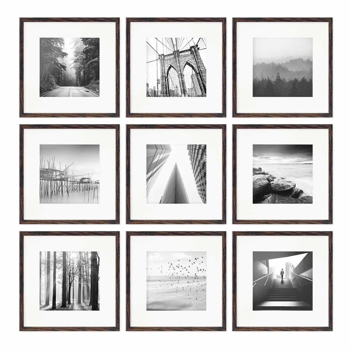 PHOTOLINI Bilderrahmen 9er Set 30x30 cm Modern Schmal mit Passepartout, für günstig online kaufen