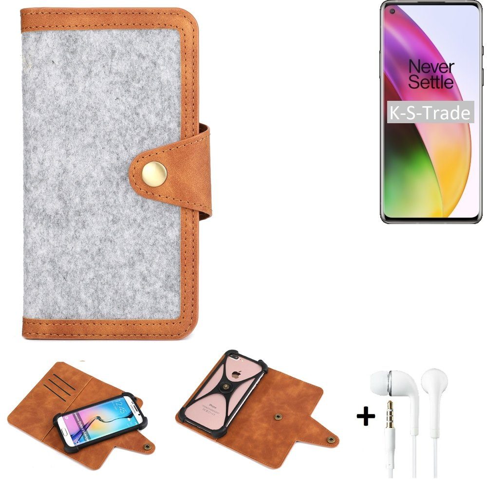K-S-Trade Handyhülle für OnePlus 8, Handyhülle + Kopfhörer Schutzhülle Filz Hülle Kunstleder