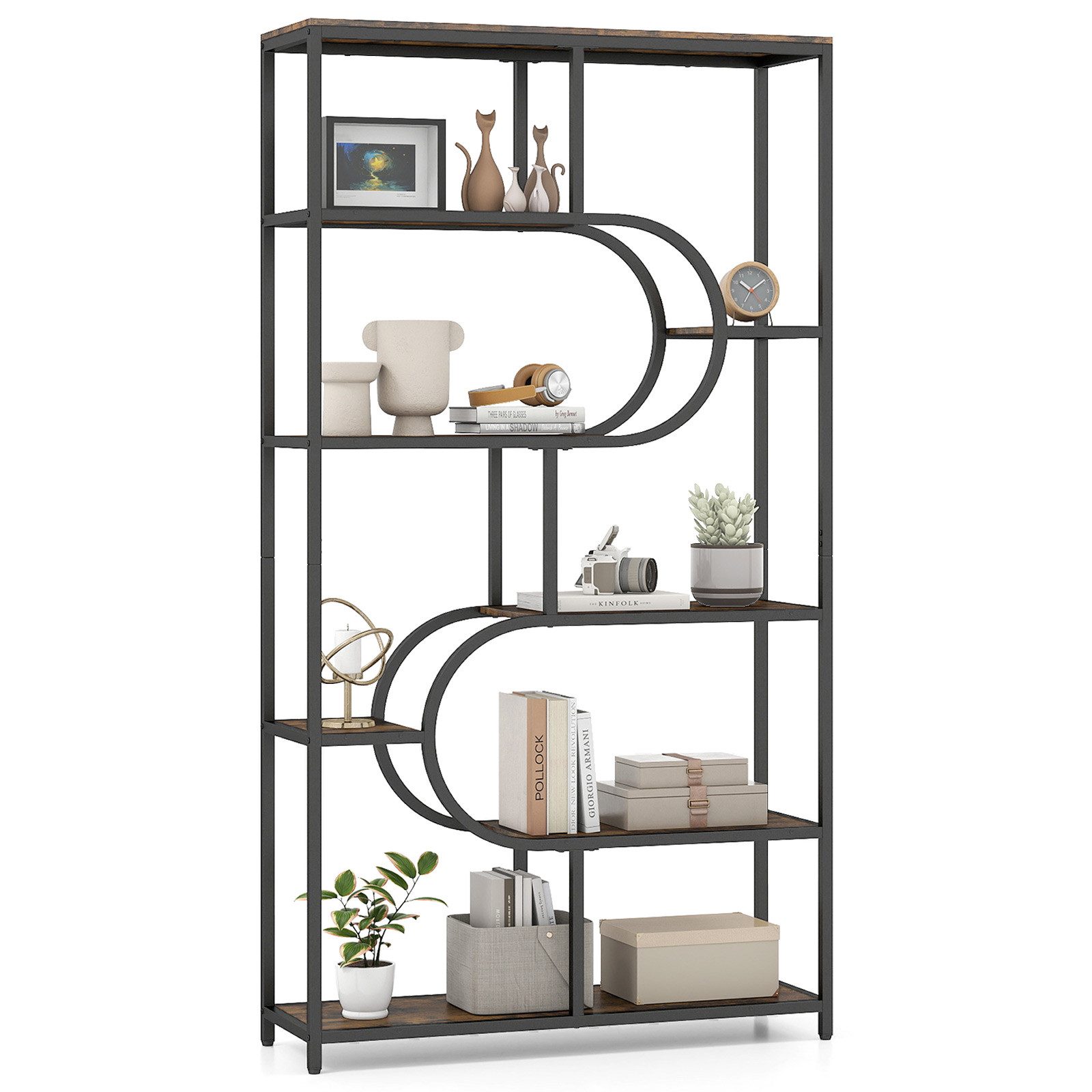 COSTWAY Bücherregal, 5-stöckiges Standregal geometrisch Metallrahmen 30x95x günstig online kaufen