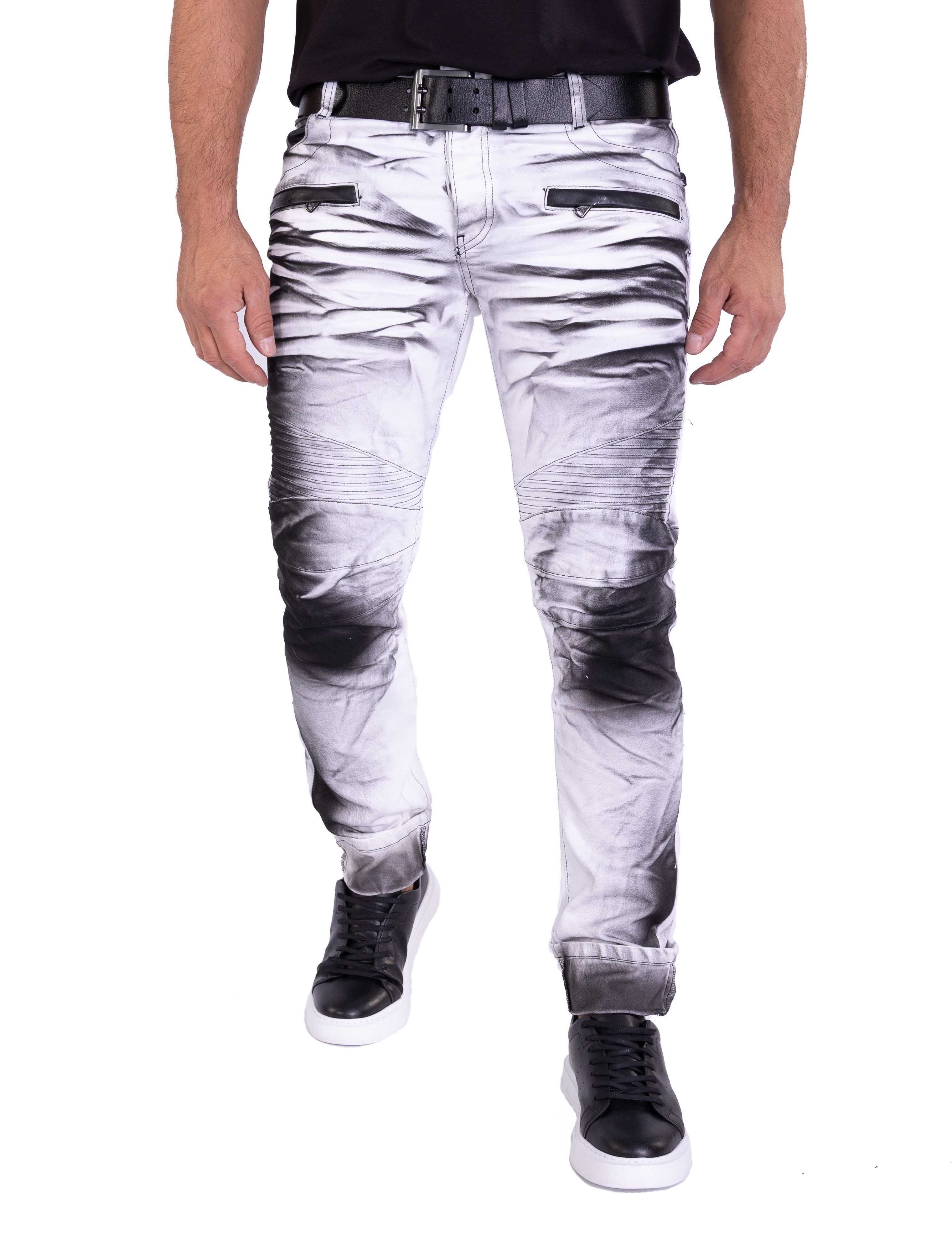 KINGZ Slim-fit-Jeans Herren Slim Fit Designer Bikerjeans Batik-Look Batik W günstig online kaufen