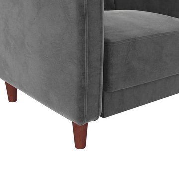 loft24 Sessel Pin, Bezug in Samtoptik mit Knopheftung, Füße aus Massivholz, Sitzhöhe 47 cm