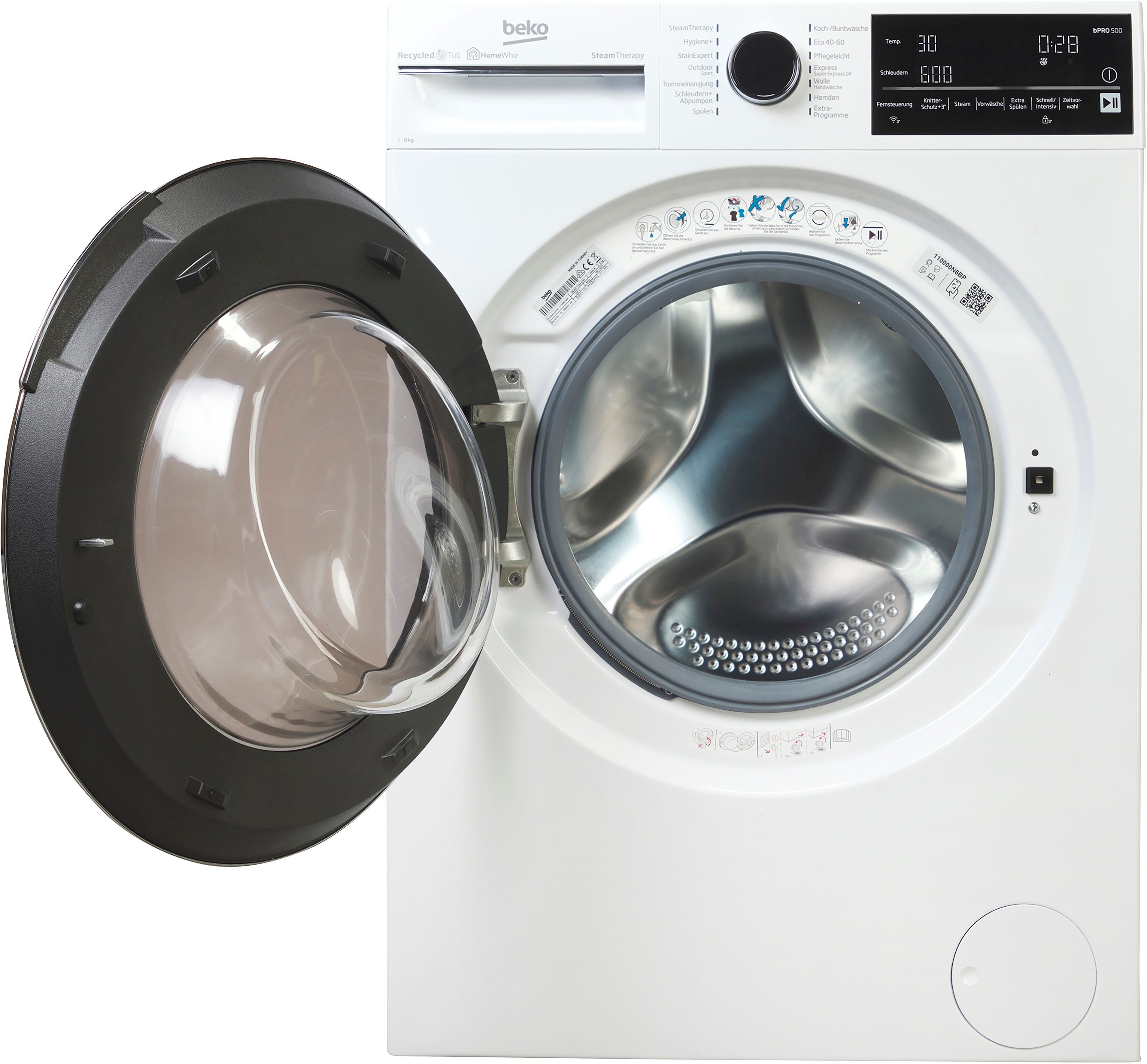 BEKO Waschmaschine B5WFT78410W 7178551900, 8 kg, 1400 U/min, Dank SteamCure beseitigt Dampf Flecken und reduziert Falten – Bild 4 von 5