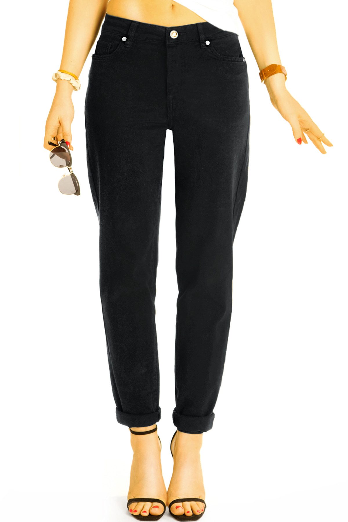 be styled Mom-Jeans Mom fit Jeans schwarze medium waist Boyfriendhose – Damen – j42k mit Stretch-Anteil