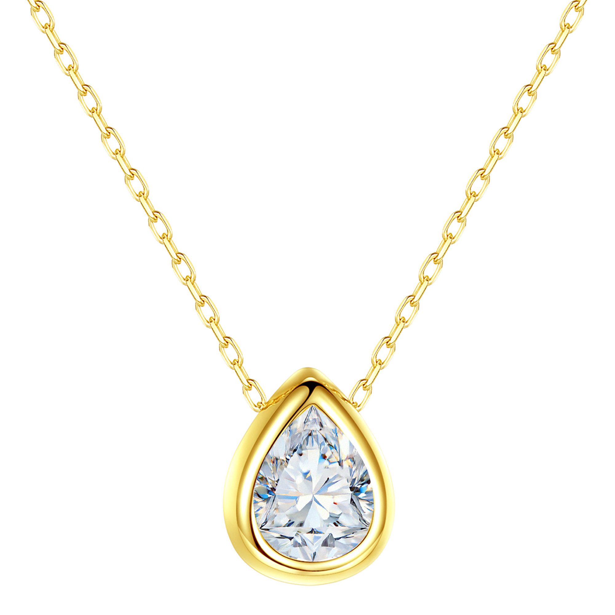 Kette mit Anhänger 925 Silber Kette Tropfen Anhänger Zirkonia Stein 750 Gold Vergoldet