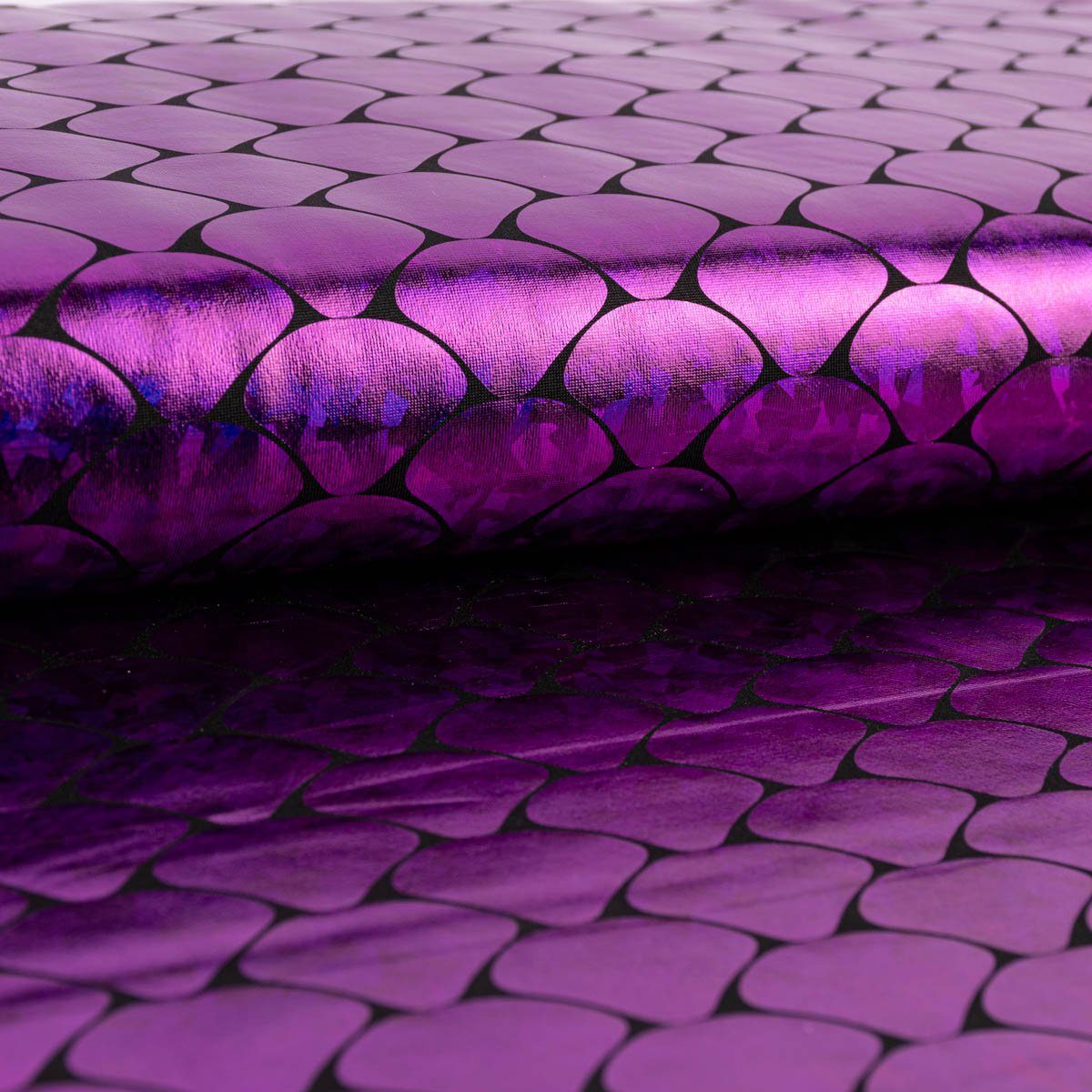 SCHÖNER LEBEN. Stoff Folienjersey Stoff Meterware Stretch Glitzer Schuppen holografisch, mit Metallic-Effekt
