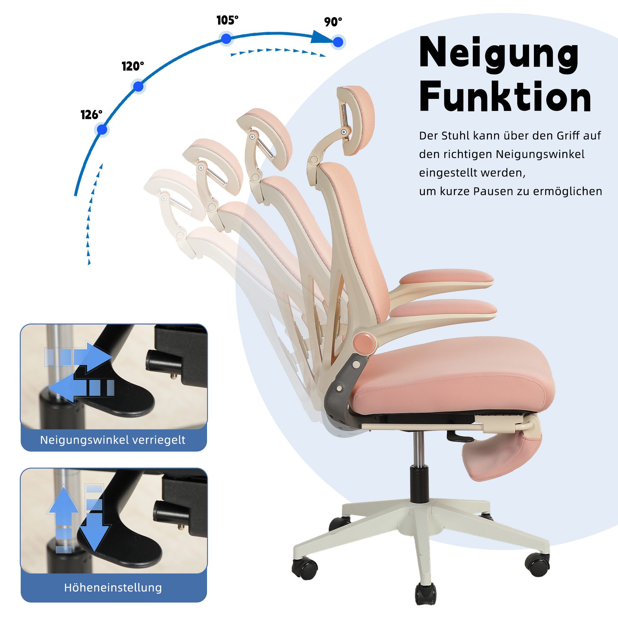 Nuchairsey Bürostuhl Klappbarer ergonomischer Bürostuhl mit Fußstütze & Kopfstütze (1 St), Platzsparend faltbar, mit Lendenstütze, Armlehnen & Polster