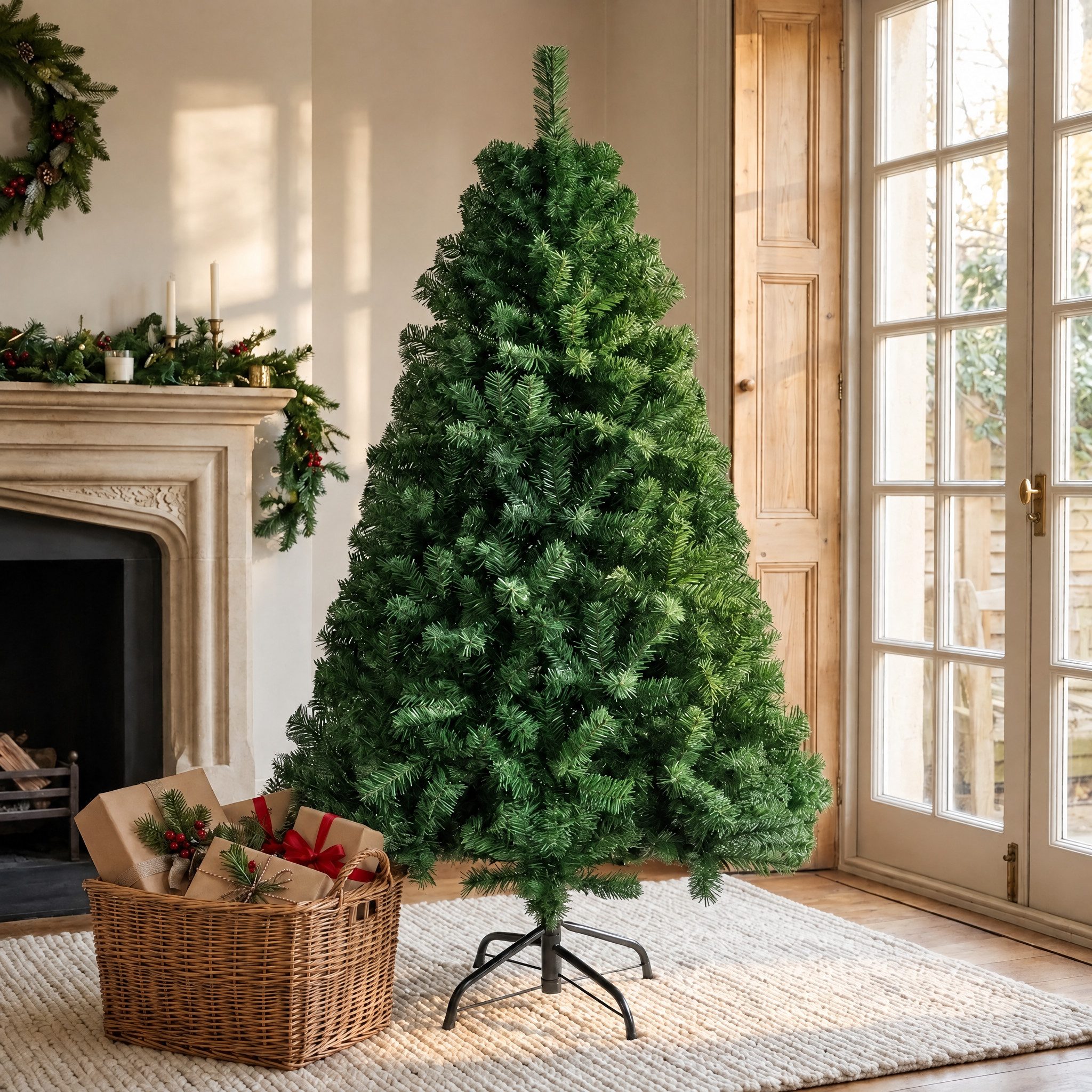 LEADZM Künstlicher Weihnachtsbaum PVC Weihnachtsbaum Künstlich Tannenbaum Christbaum mit Metallständer, 120cm mit 230 Spitzen, Grün