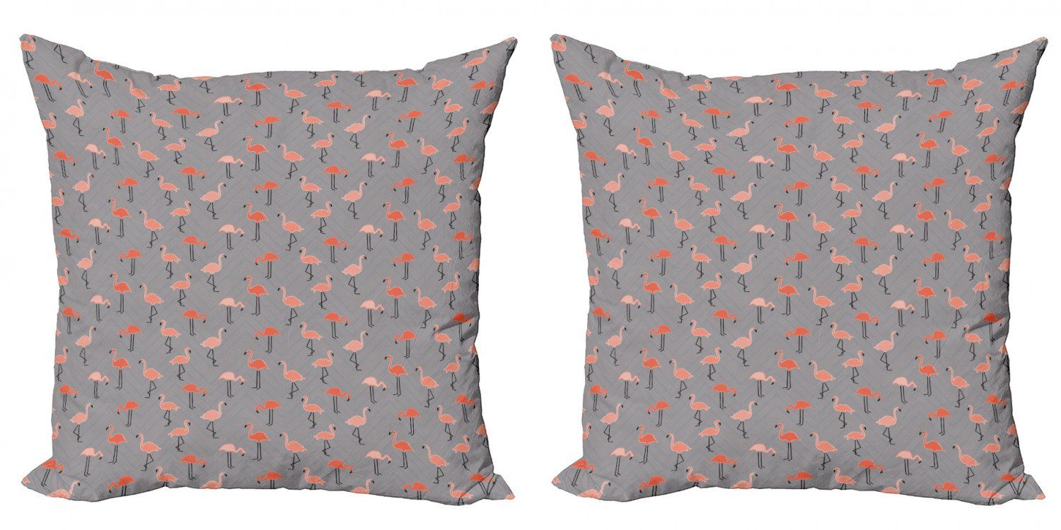 Kissenbezüge Modern Accent Doppelseitiger Digitaldruck, Abakuhaus (2 Stück), Flamingo Waldvögel auf Zigzags