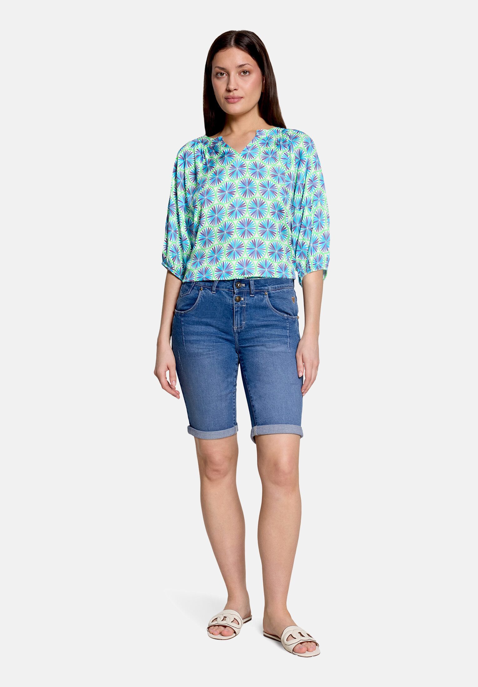 Cartoon Schlupfbluse Damen mit Raffung