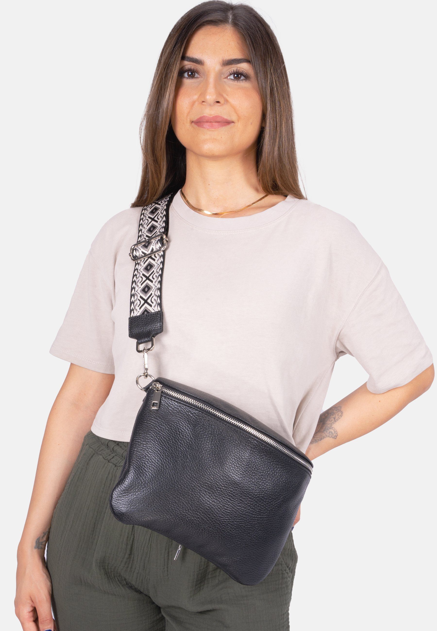 Seasons of April Schultertasche Crossbody Bag Rona, Große Damen Umhängetasche aus 100% Echtleder mit breitem Gurt