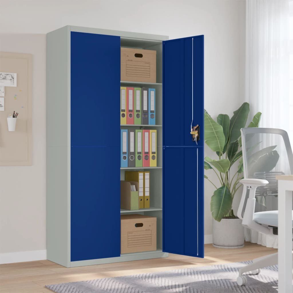 furnicato Aktenschrank Hellgrau und Blau 90x40x180 cm Stahl