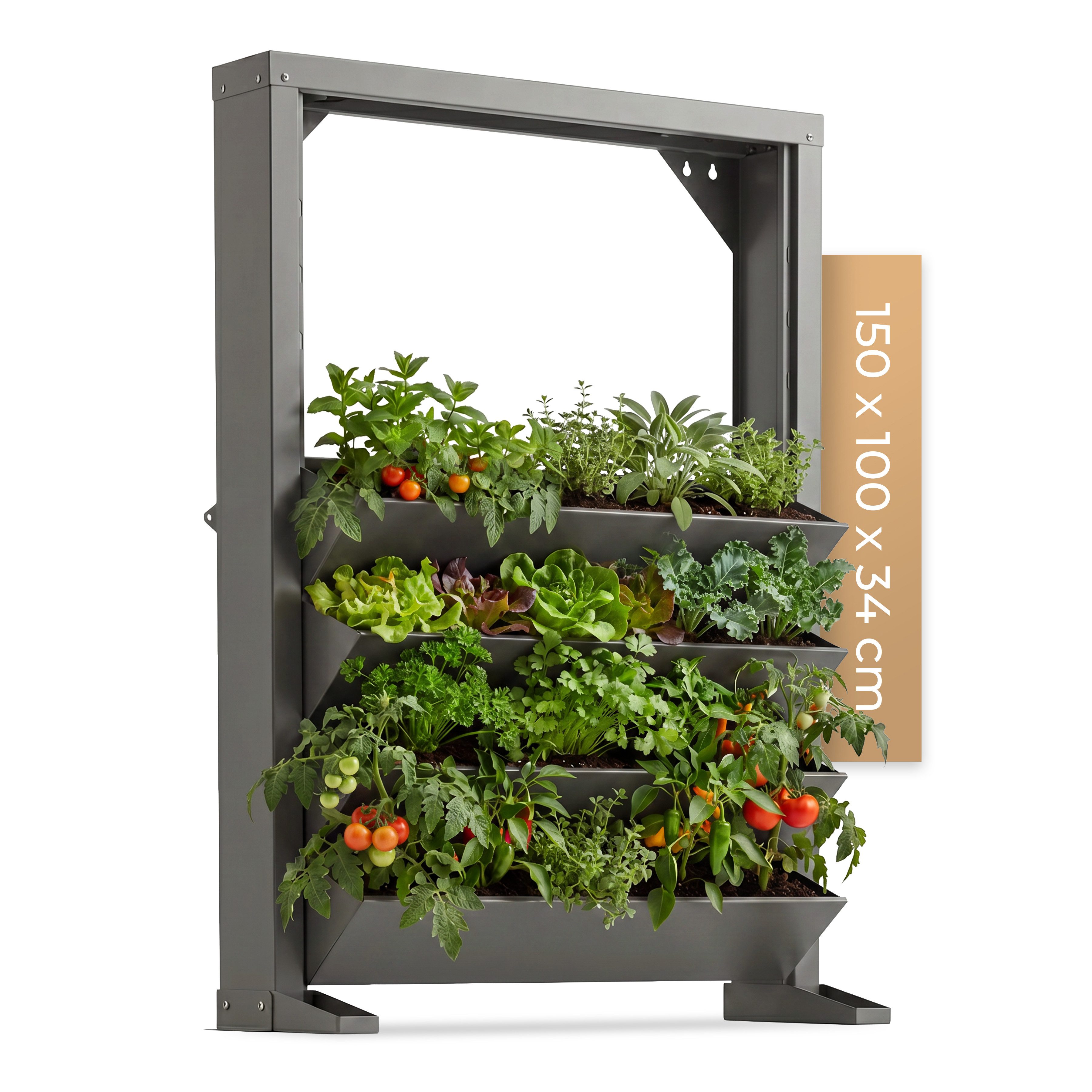sortiQ Hochbeet Vertikales Hochbeet, feuerverzinkter Stahl, durchgängiger Erdkörper, 120L bzw. 250L Erdvolumen, 4 bzw. 8 Ebenen