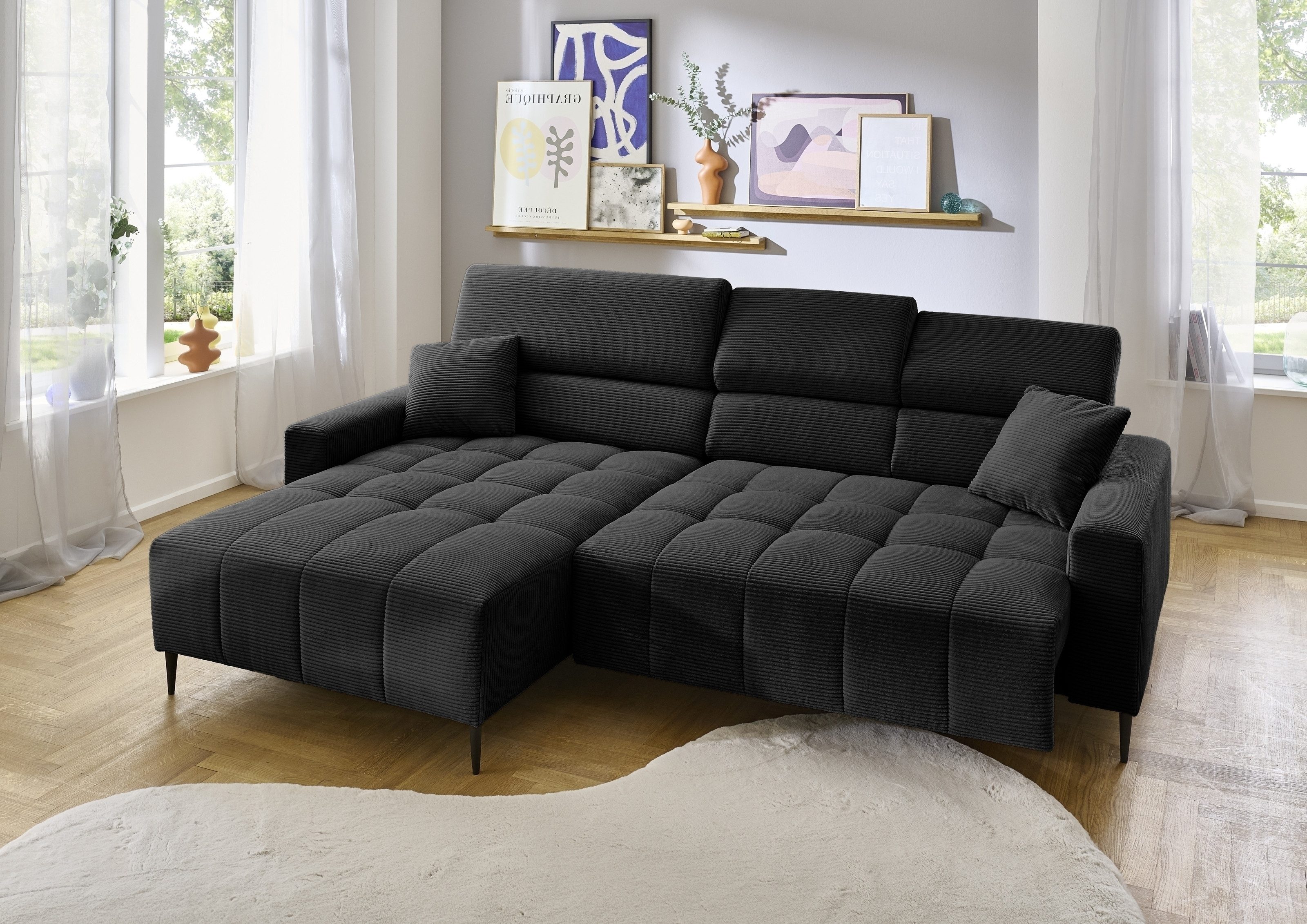 Iwaniccy Wohnlandschaft elektr. Sitztiefenverstellung, Cord schwarz günstig online kaufen