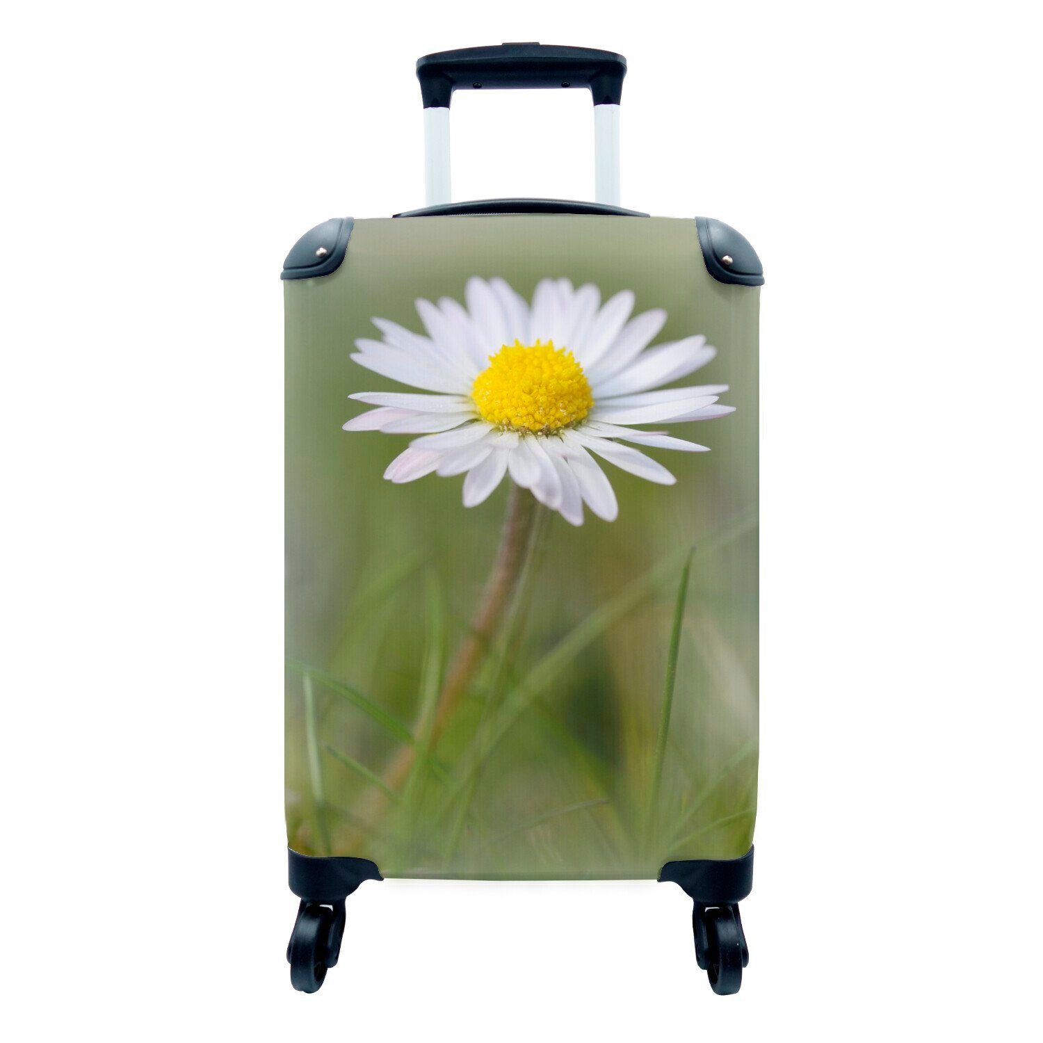 Trolley, mit Gänseblümchen Handgepäckkoffer für 4 im Rollen, MuchoWow Ferien, Reisekoffer rollen, Gras, Reisetasche Handgepäck