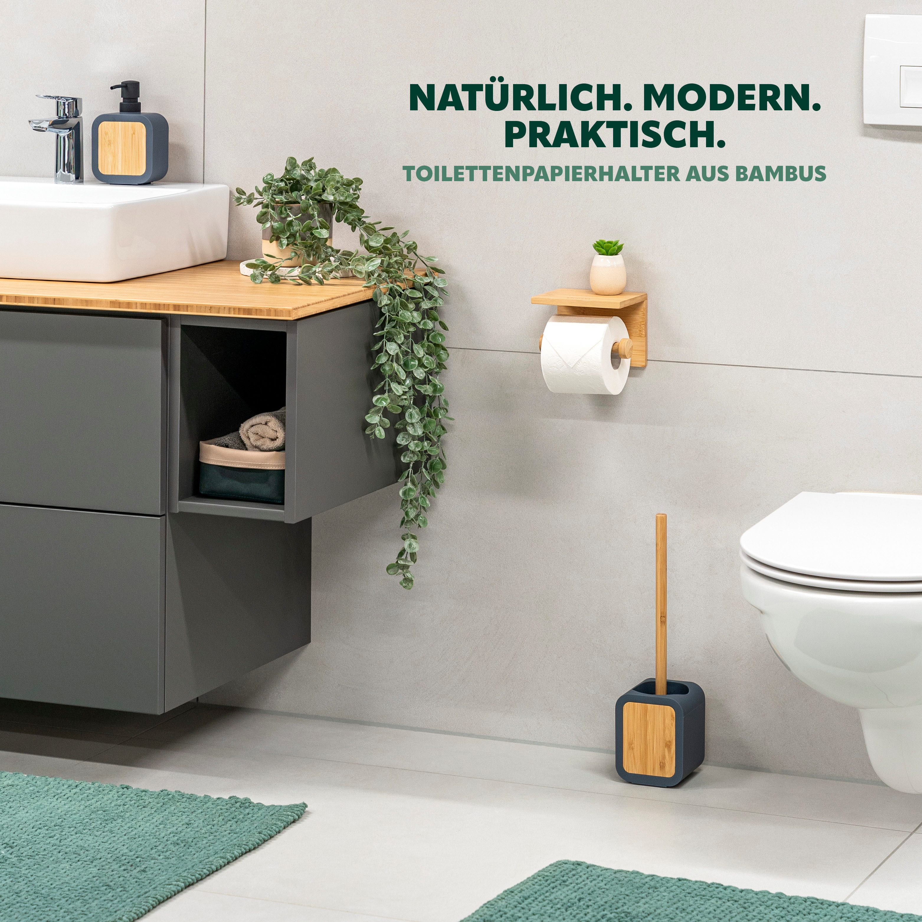 eluno Toilettenpapierhalter mit Ablage, WC-Rollenhalter aus Bambus günstig online kaufen