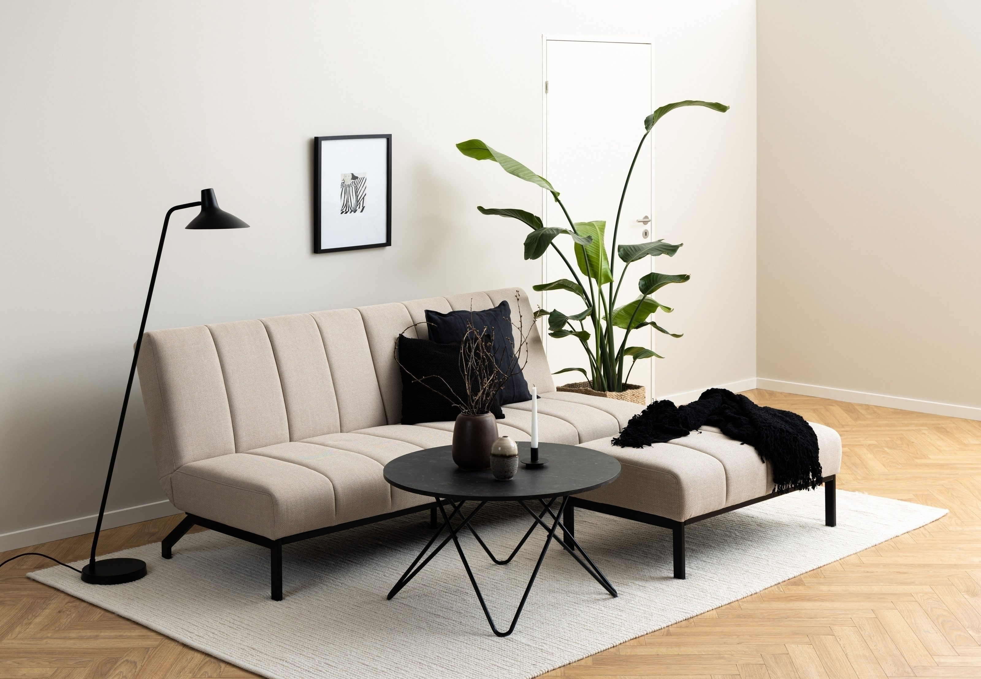 ACTONA GROUP Schlafsofa klappbar, in Stoff Beige, Stahlgestell - 198x87x95cm (BxHxT)