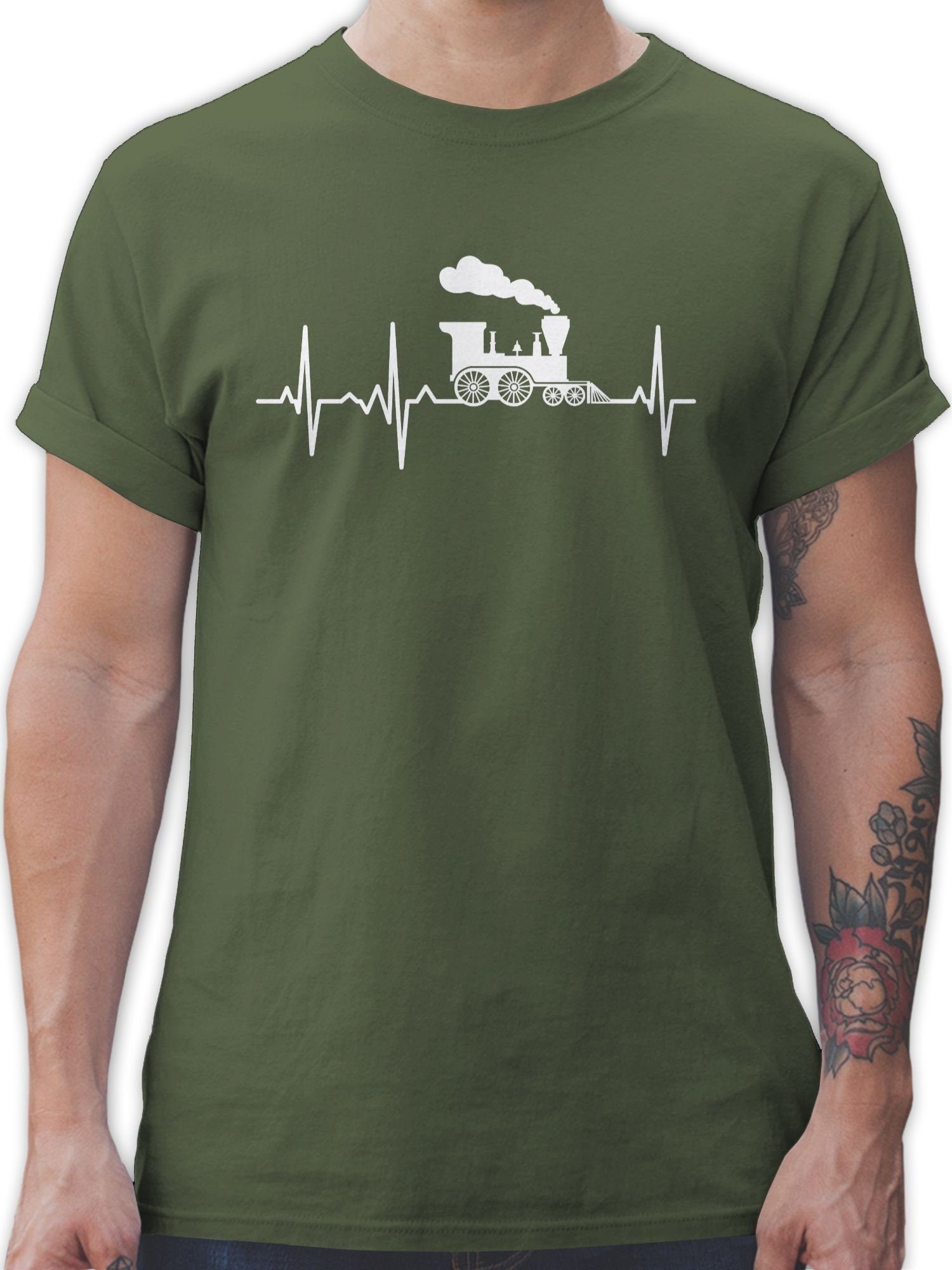 Shirtracer T-Shirt Dampflok Herzschlag weiß Hobby Outfit 02 Army Grün